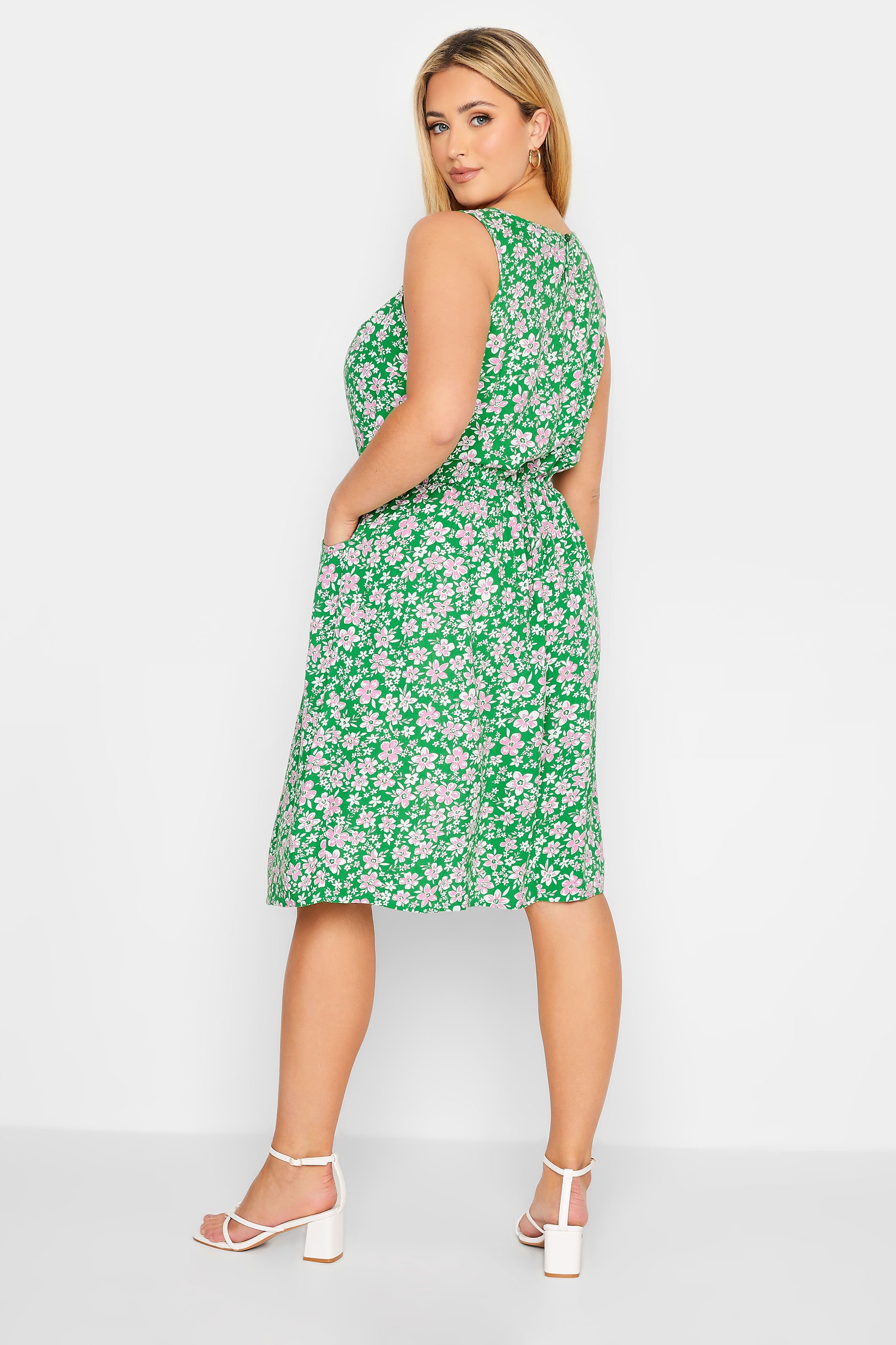 YOURS Curve Plus Size Green Floral Ditsy Print Mini Dress | Yours Clothing  3