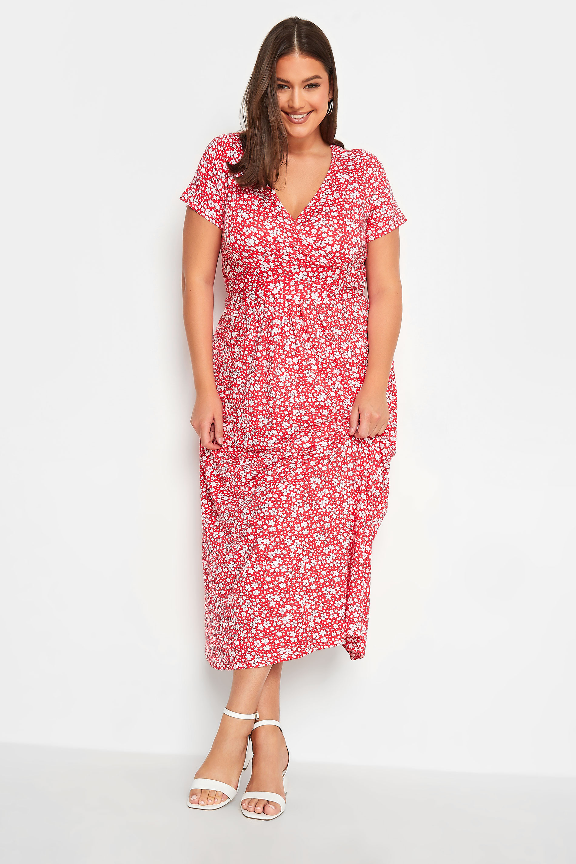 YOURS Curve Plus Size Red Ditsy Print Midaxi Dress | Yours Clothing  1