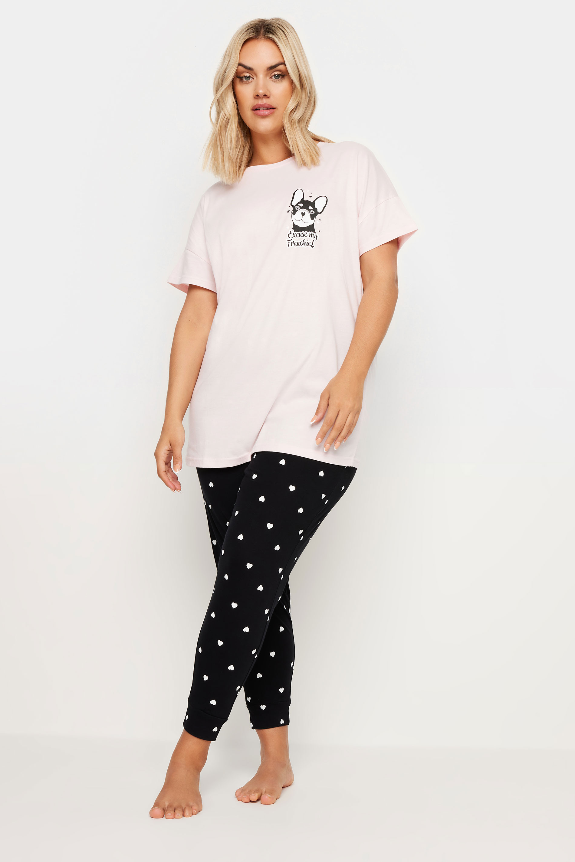 YOURS Plus Size Pink 'Excuse My Frenchie' Pyjama Set | Yours Clothing 2