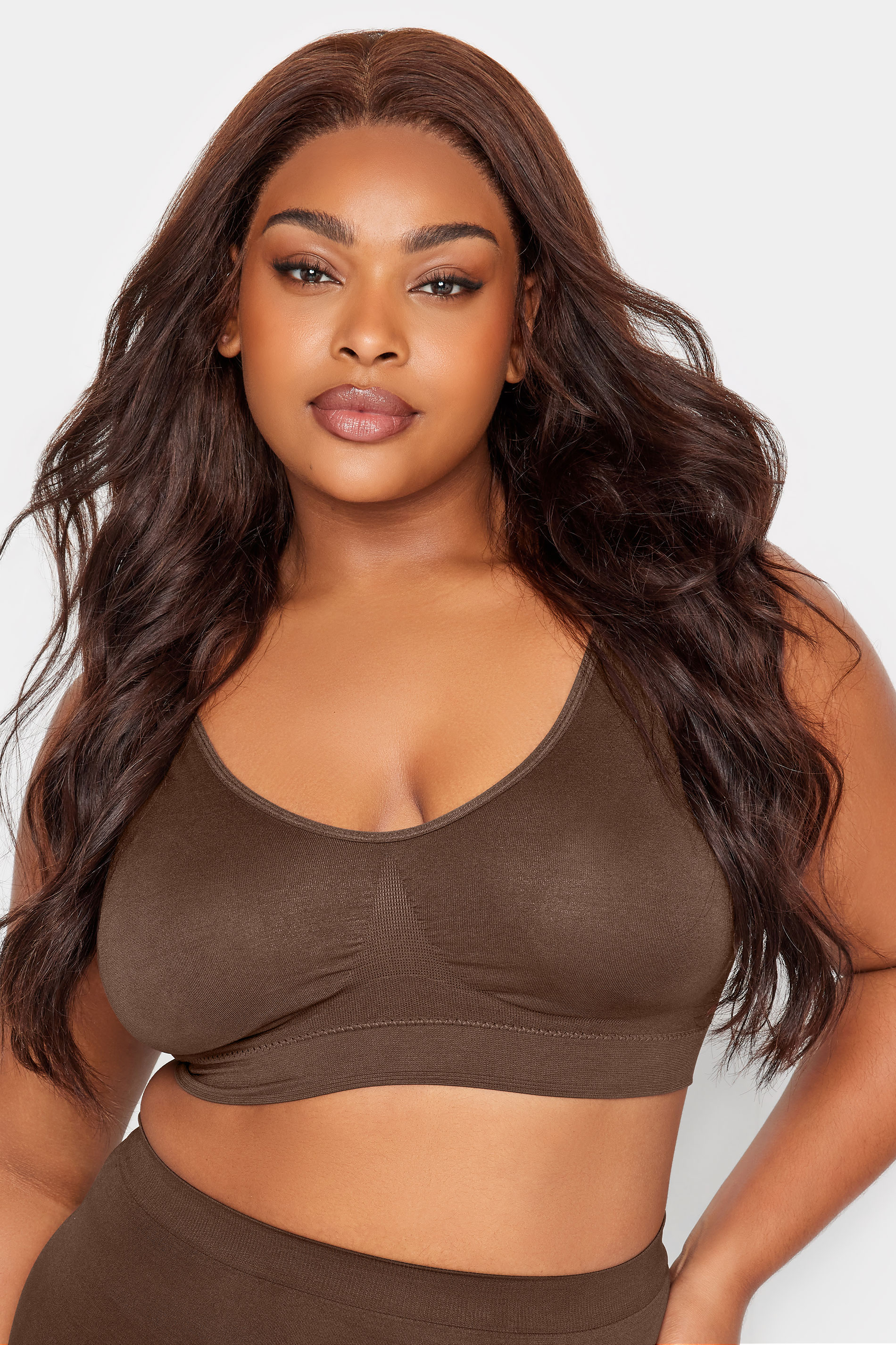 Plus Size Brown Seamless Padded Non-Wired Bralette | Yours Clothing 1
