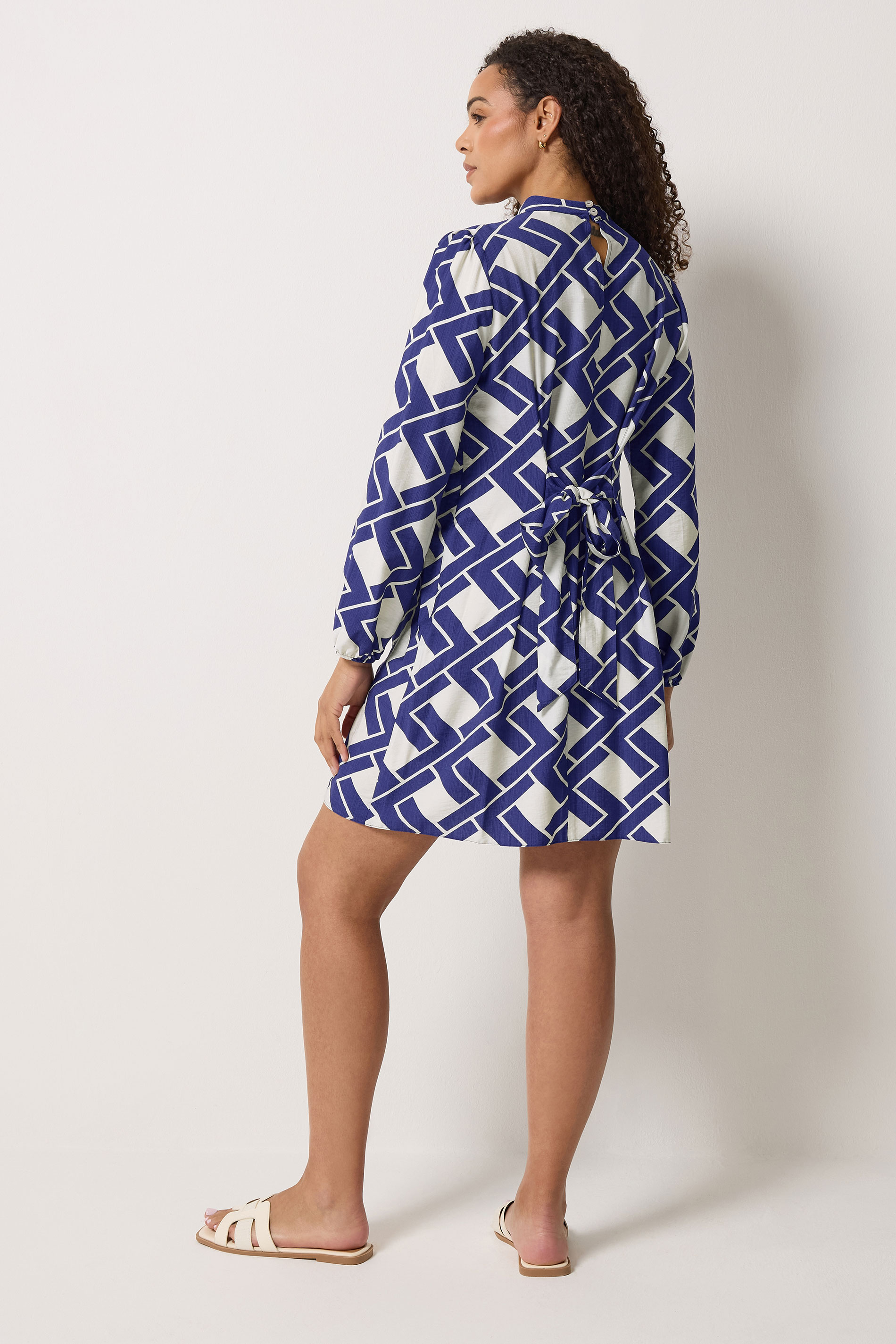 M&Co Blue Geometric Print Belted Tunic Dress | M&Co 2