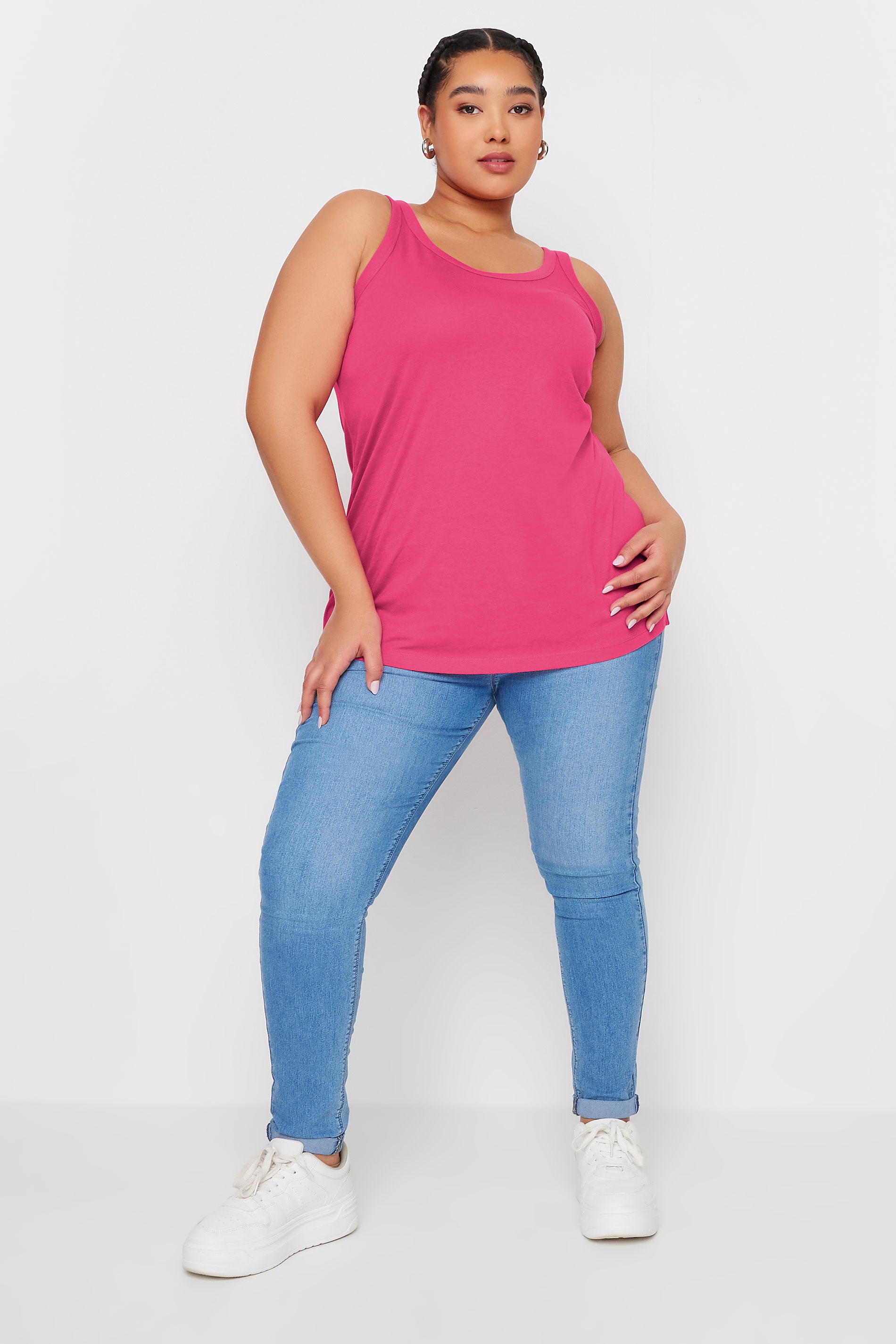 YOURS Plus Size Pink Cotton Blend Vest Top | Yours Clothing 2