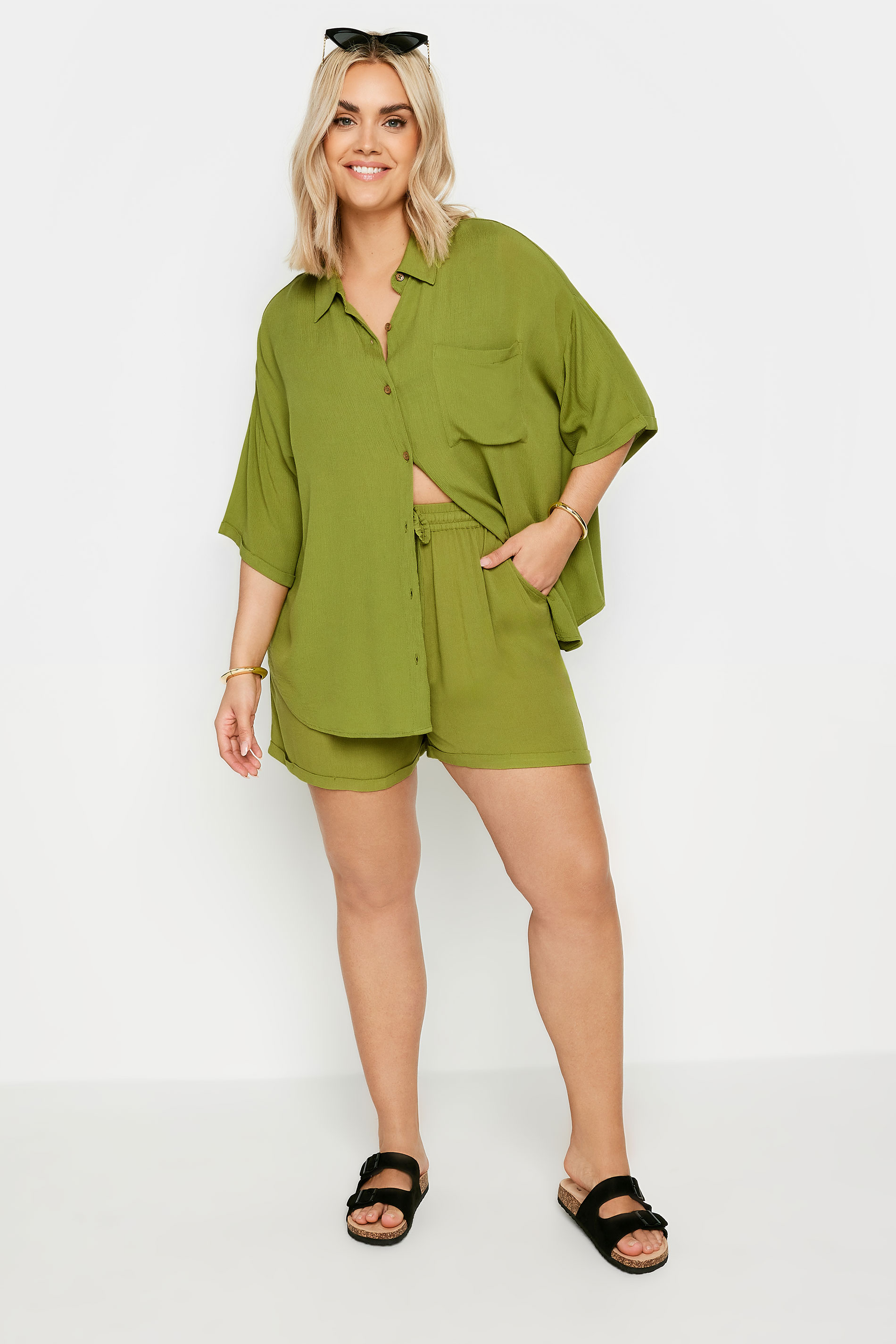 LIMITED COLLECTION Plus Size Olive Green Crinkle Shirt | Yours Clothing 2