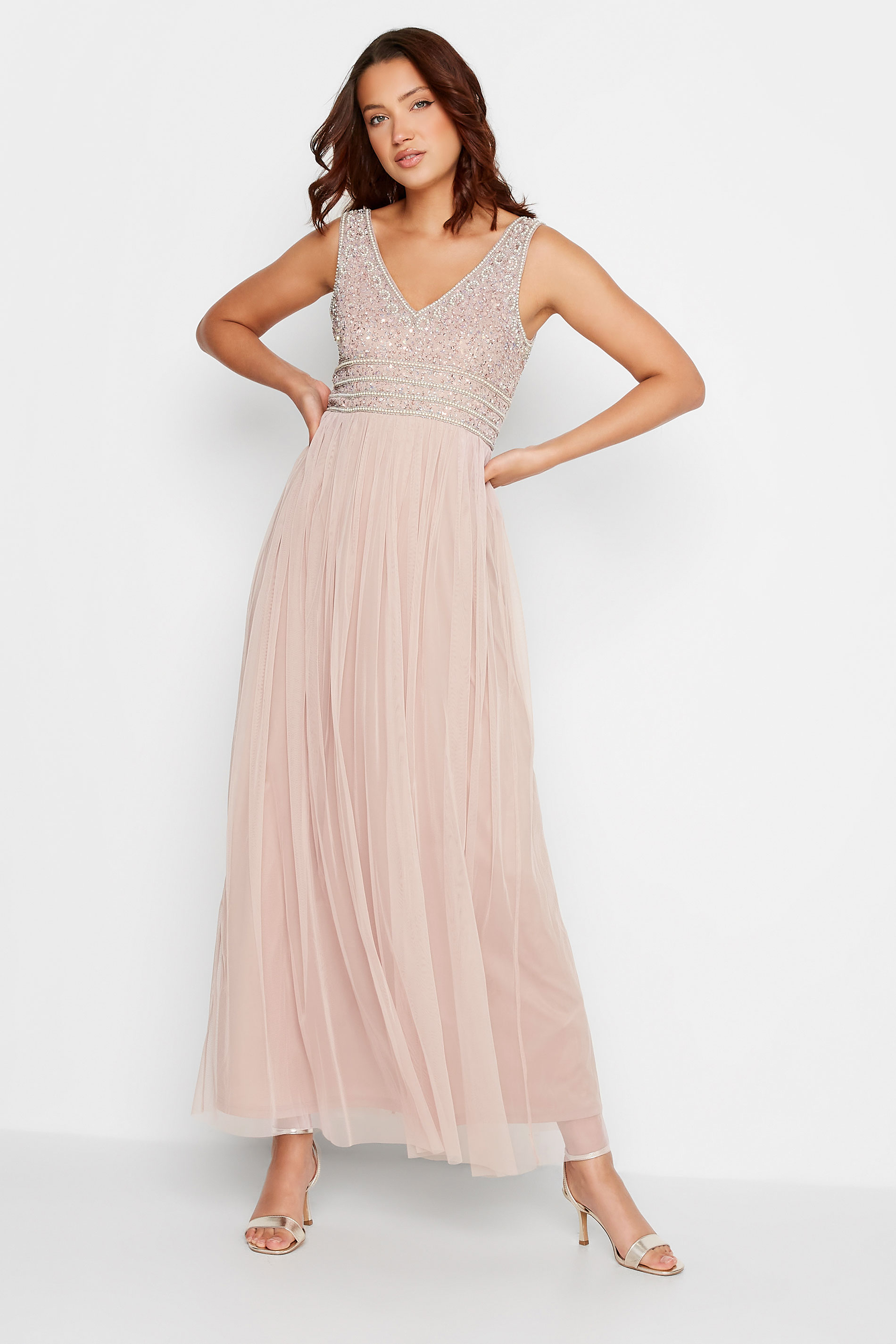 LTS Tall Women's Blush Pink Sequin Hand Embellished Maxi Dress | Long Tall Sally 1