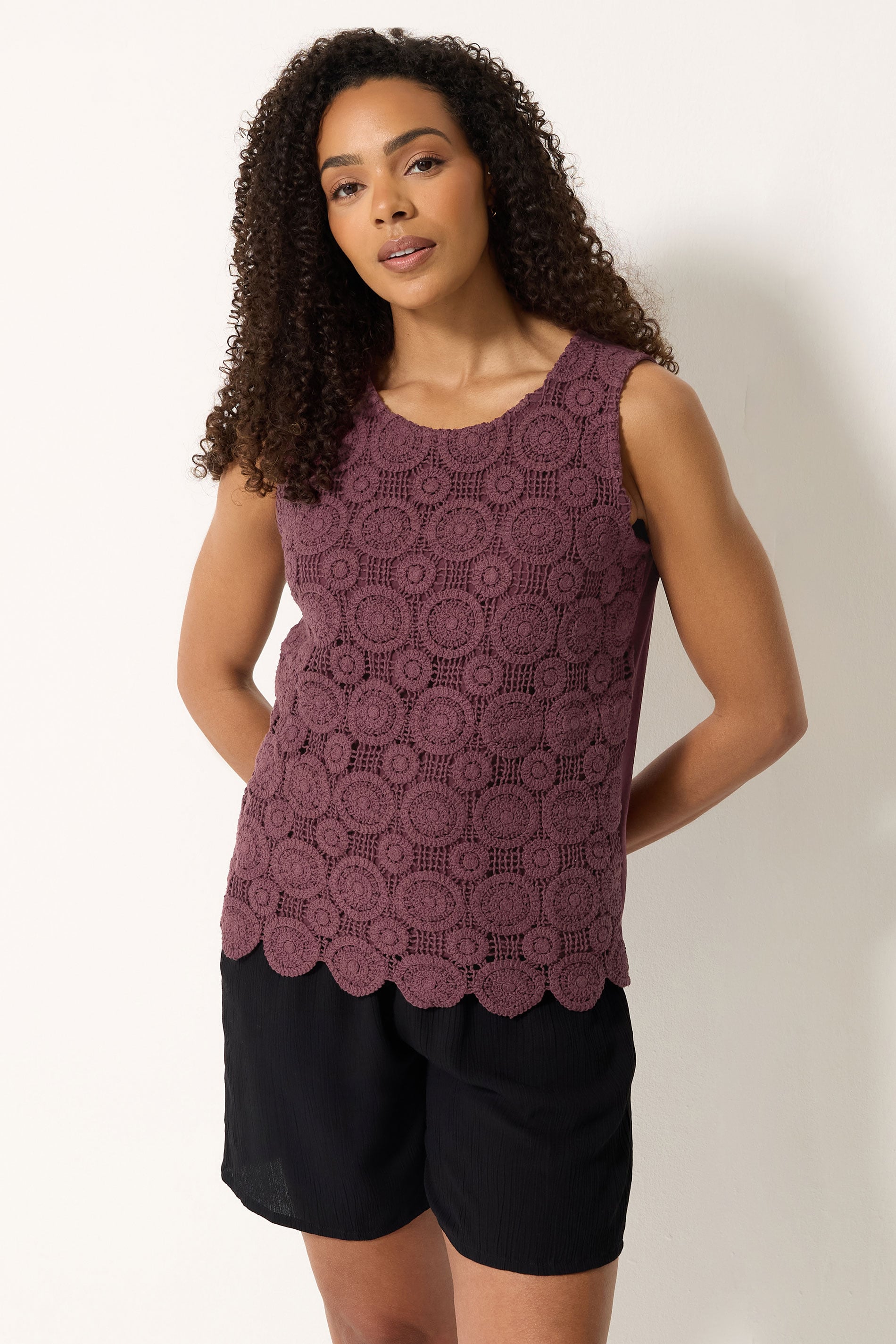M&Co Berry Purple Crochet Cotton Vest Top | M&Co 3