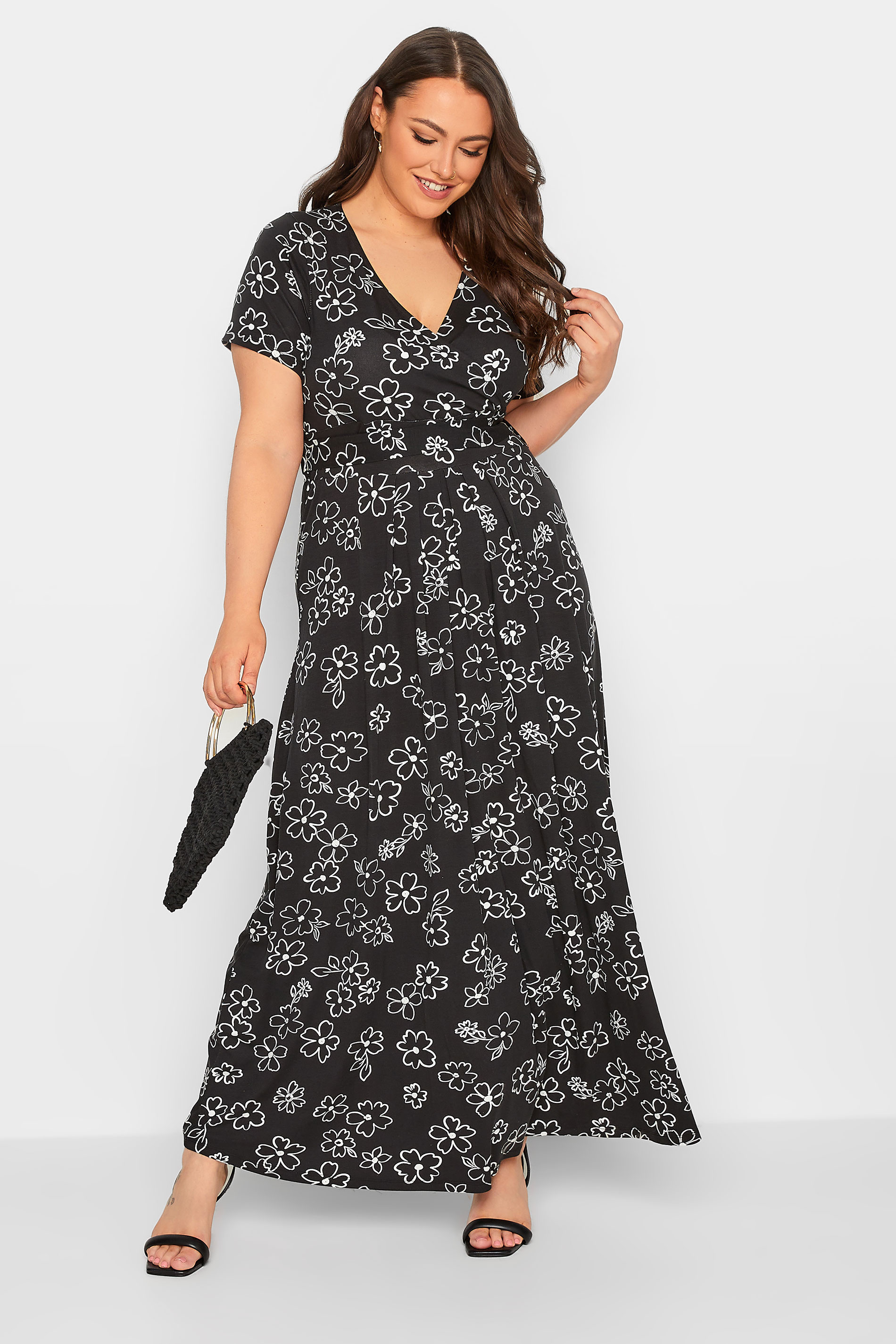 YOURS Curve Plus Size Black Floral Wrap Dress | Yours Clothing  2