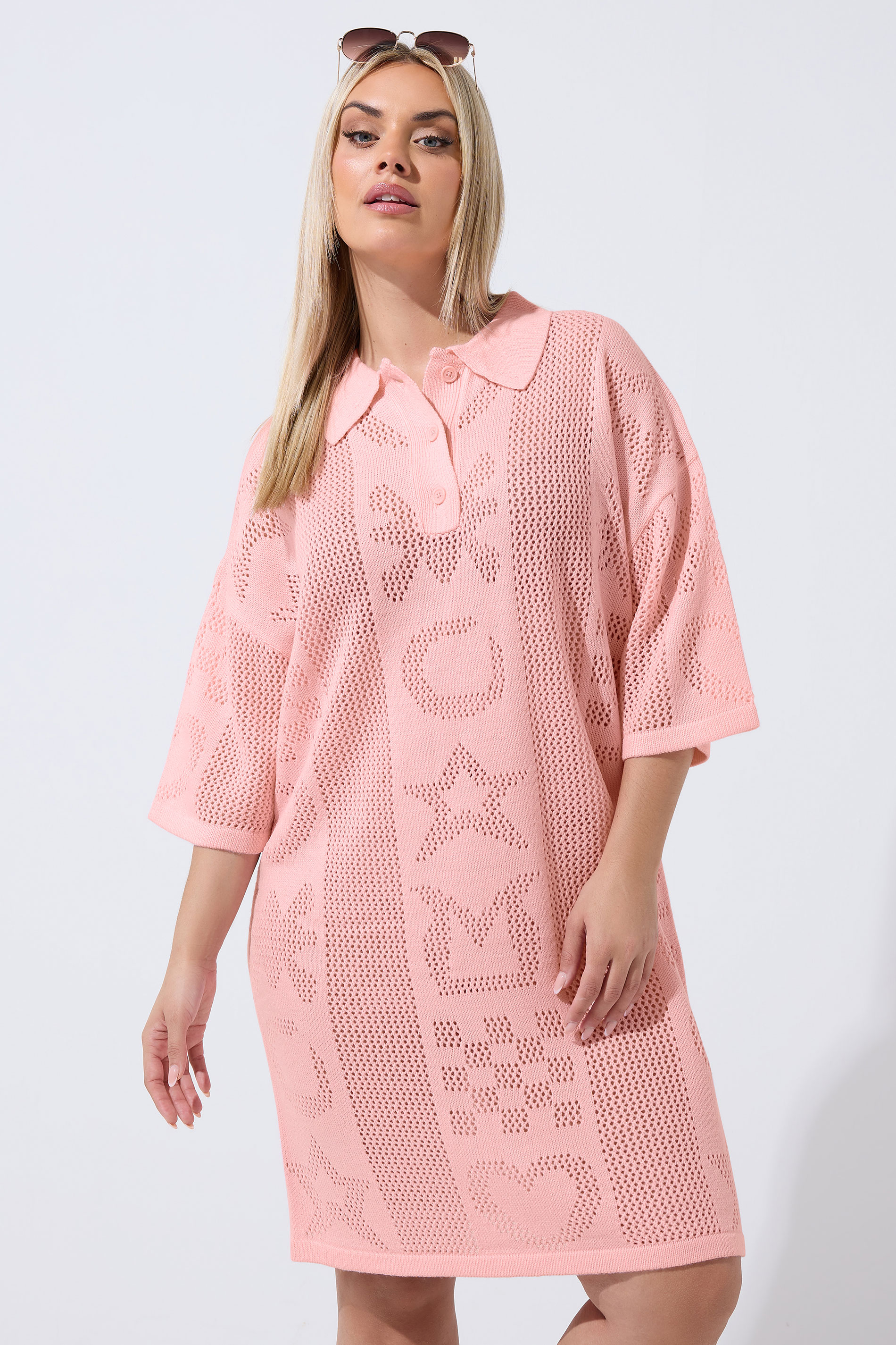 LIMITED COLLECTION Plus Size Pink Sea Knitted Dress | Yours Clothing 3