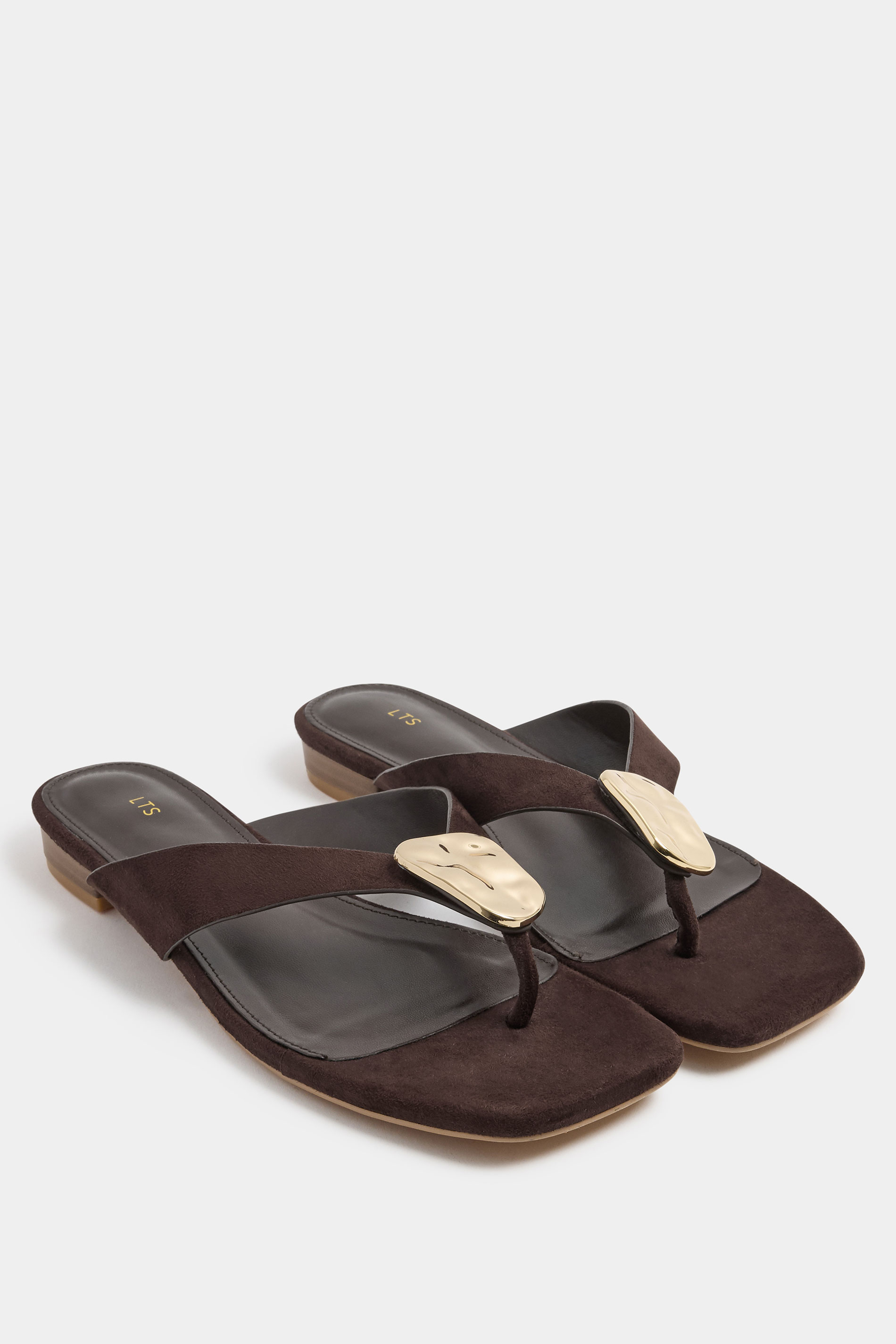 LTS Chocolate Brown Hammered Low Heel Sandals In Standard Fit | Long Tall Sally 3