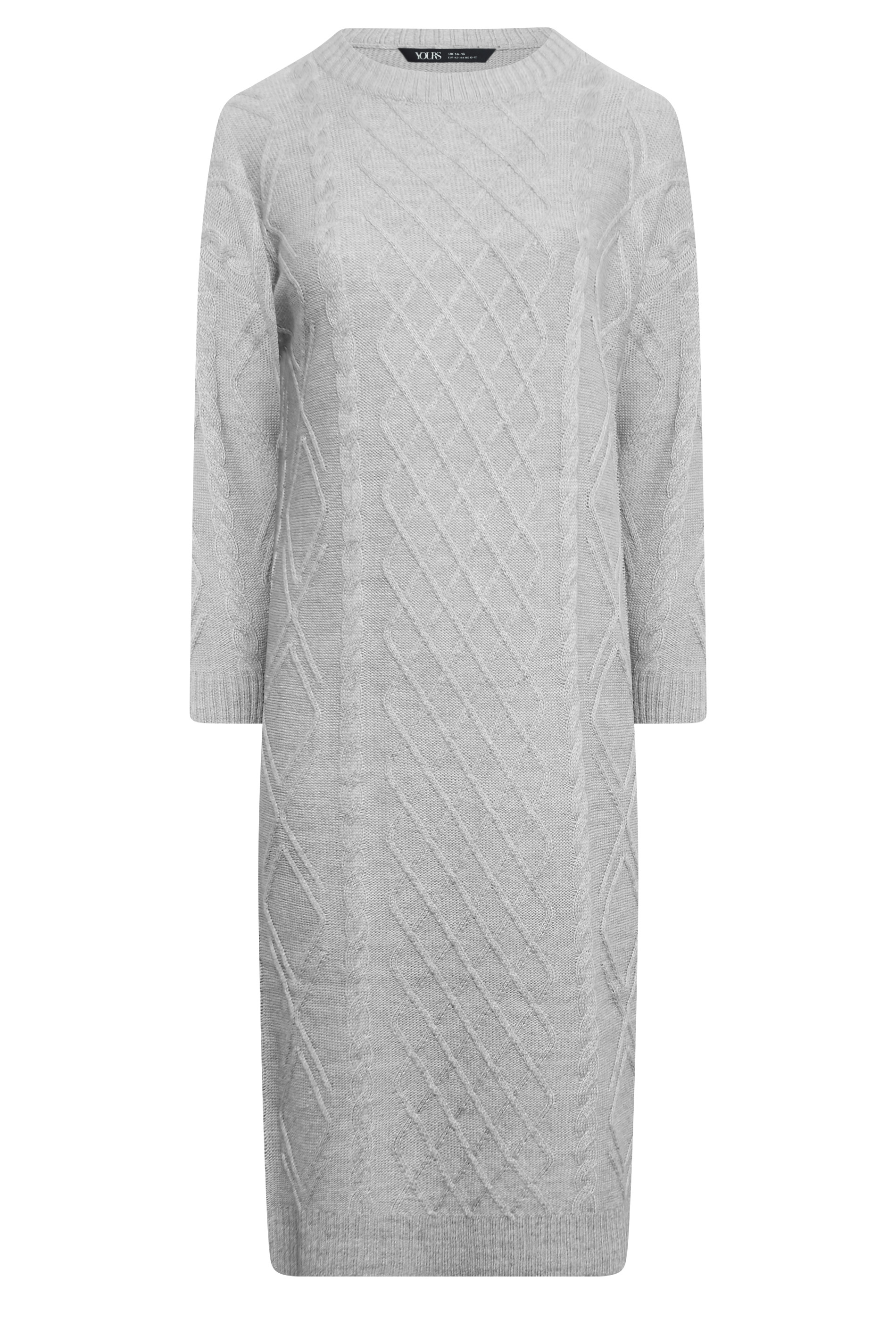 YOURS Plus Size Grey Cable Knit Midi Jumper Dress