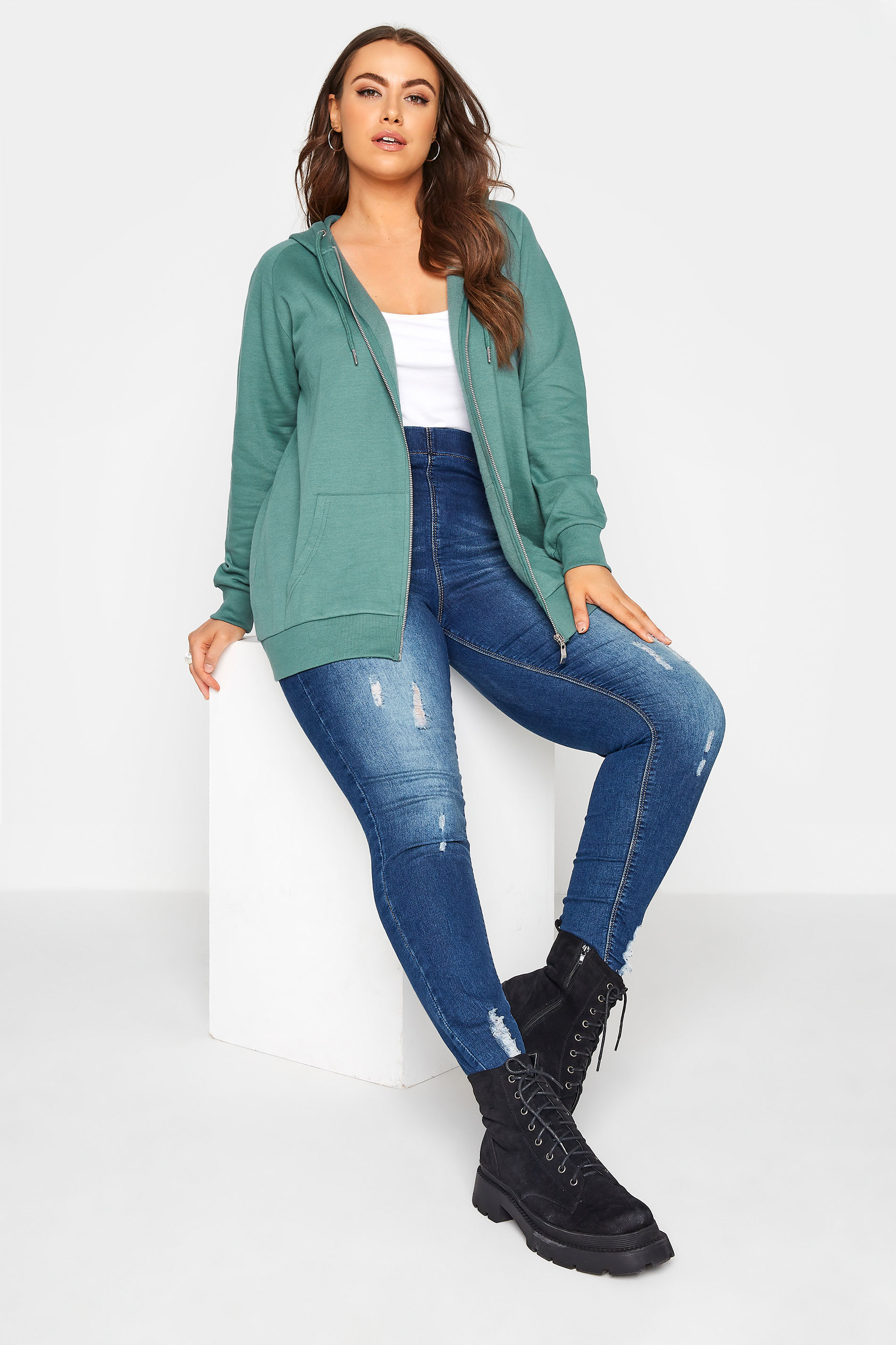 Plus Size Sage Green Zip Through Hoodie | Yours Clothing 2