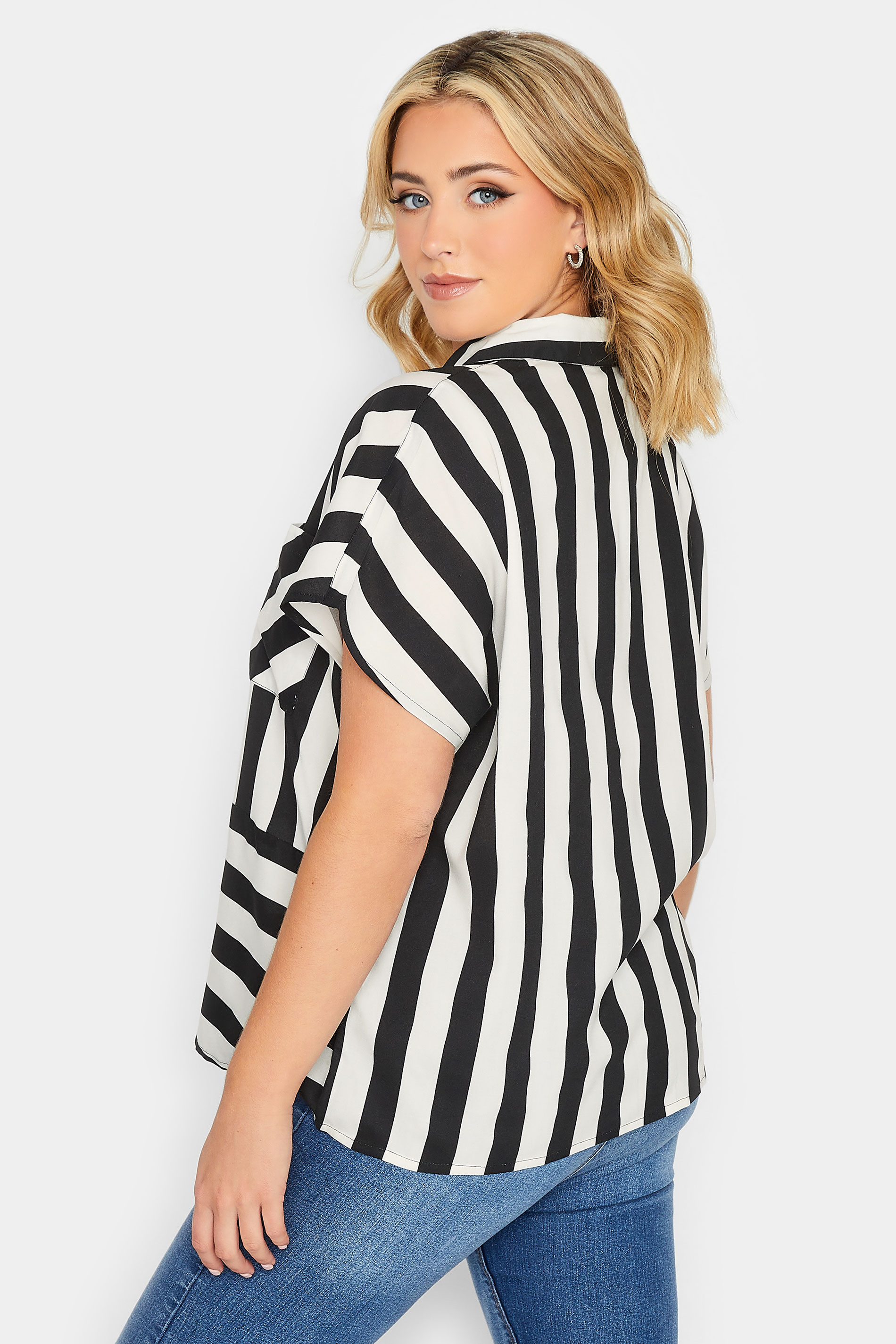 YOURS PETITE Plus Size Curve Black & White Stripe Shirt | Yours Clothing  3