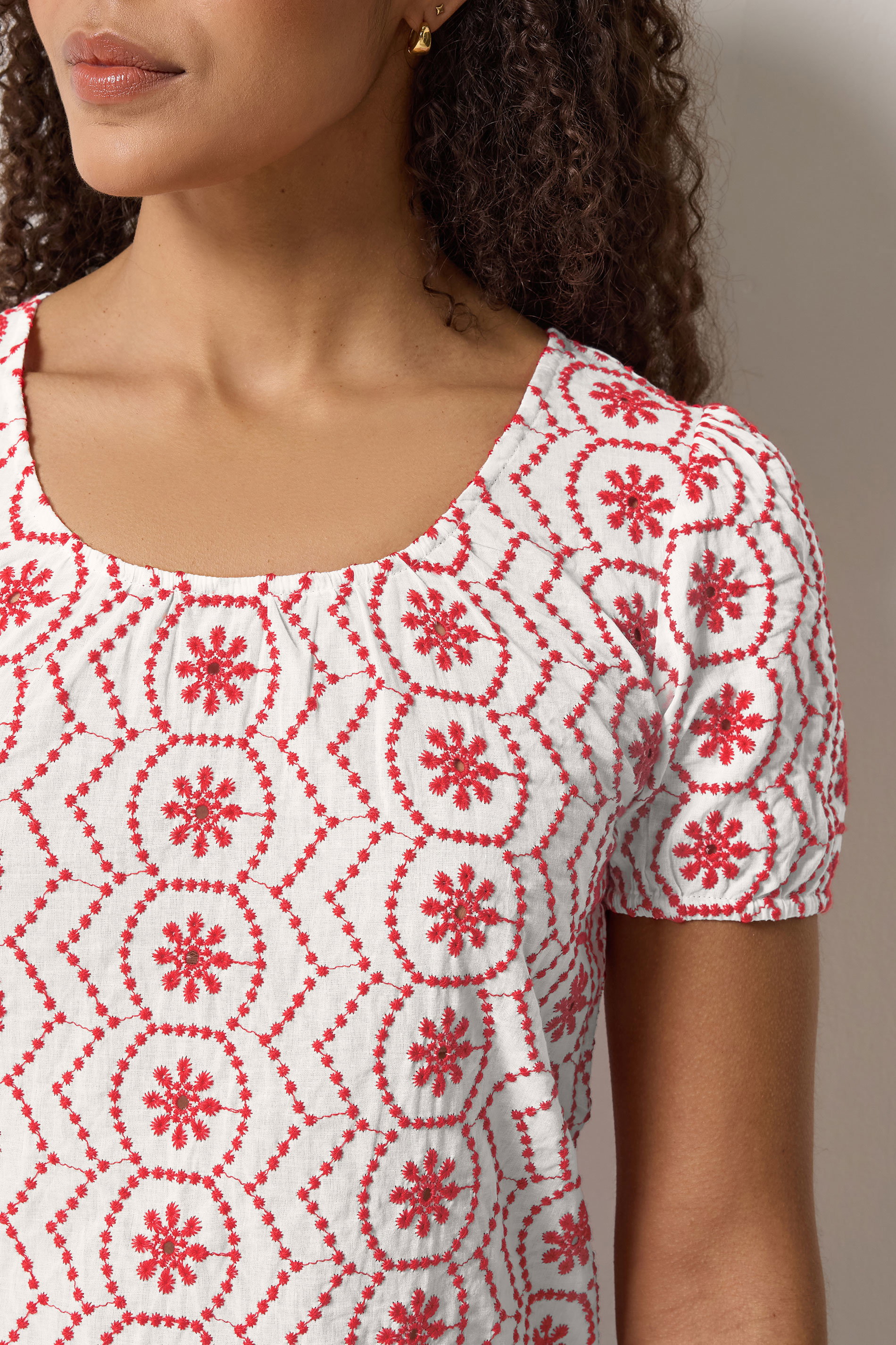 M&Co White & Red Floral Broderie Cotton Top | M&Co 6