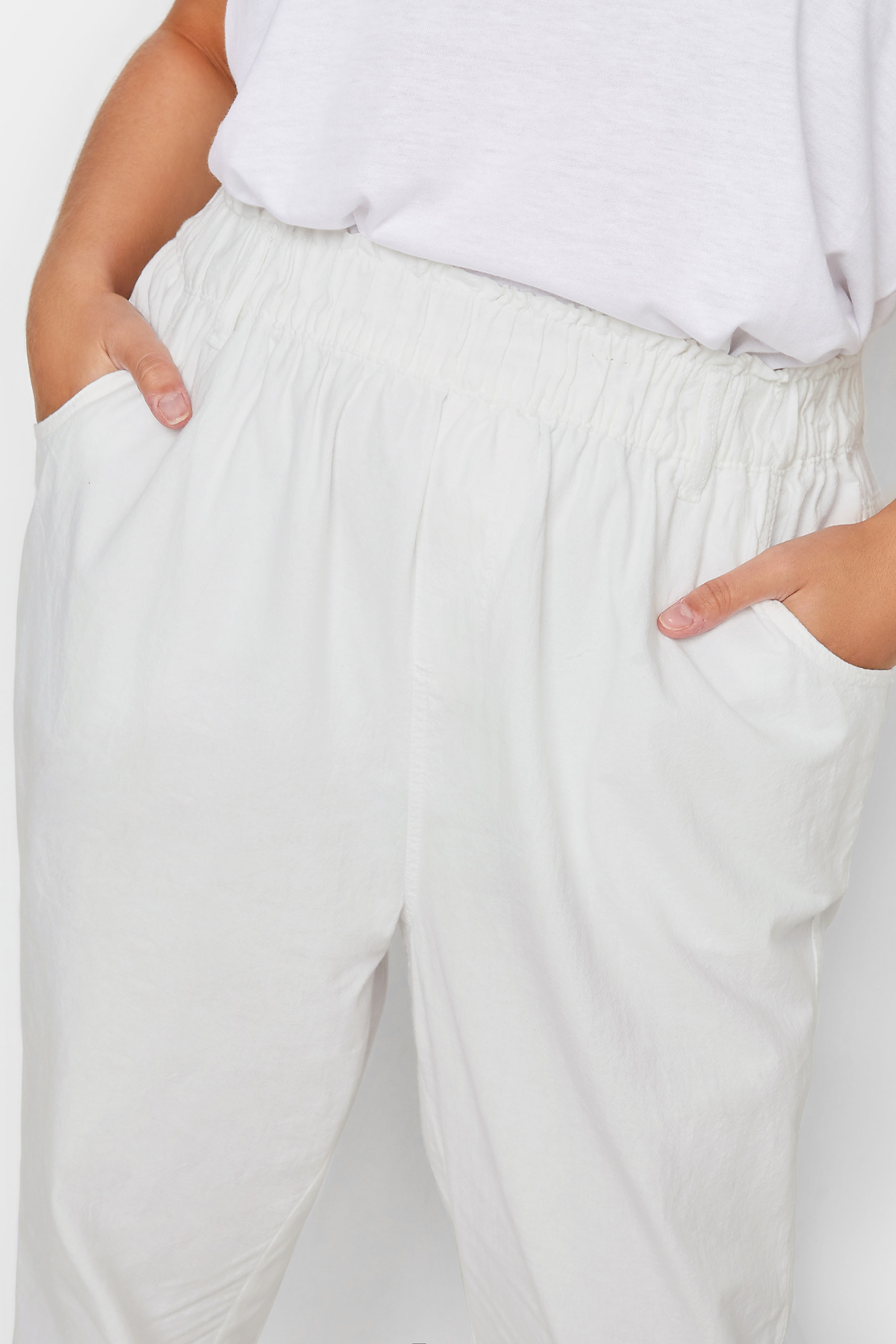 YOURS Plus Size White Cool Cotton Cropped Joggers | Yours Clothing 3