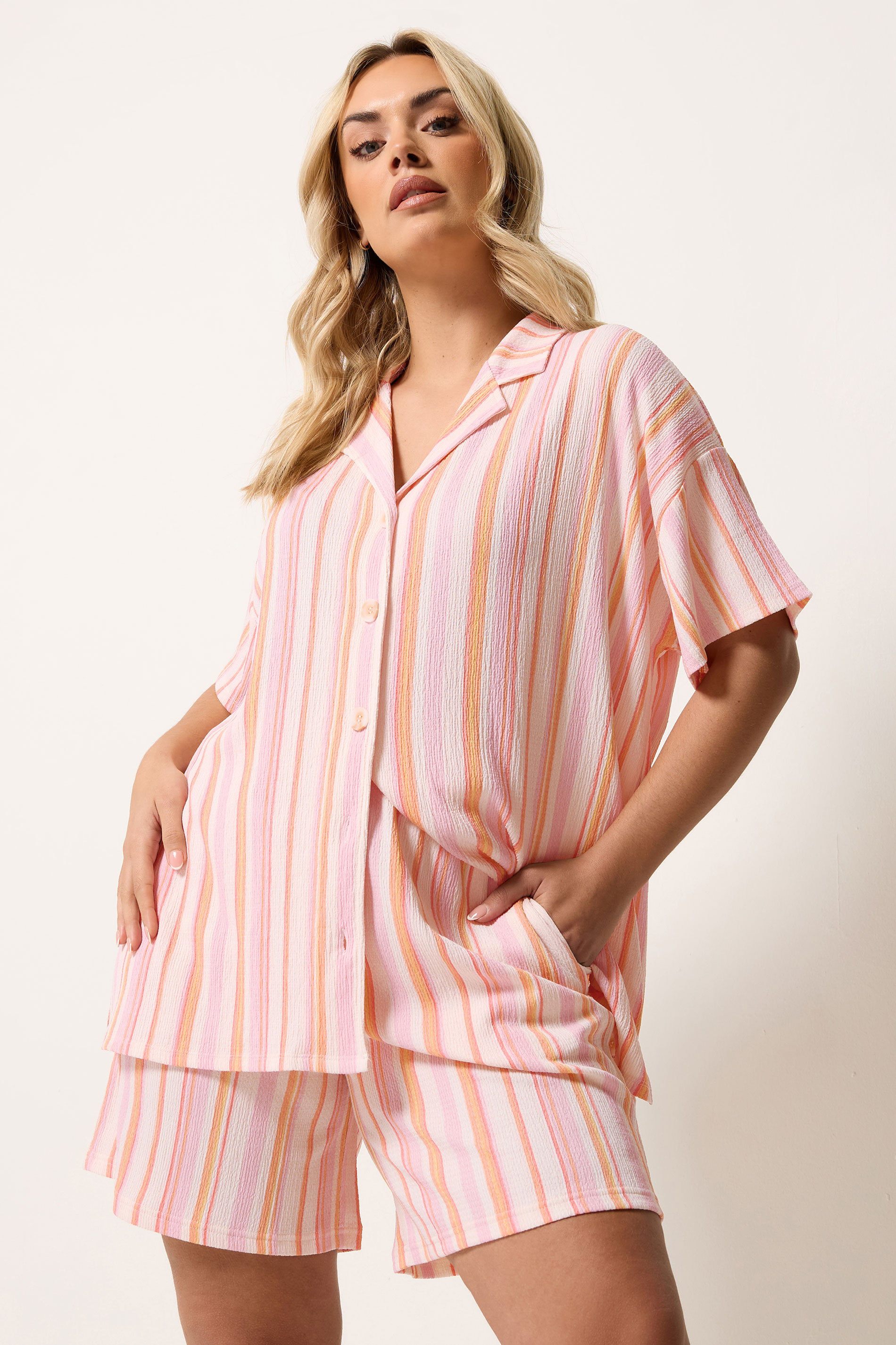 YOURS Plus Size Orange Textured Stripe Shorts | Yours Clothing 3