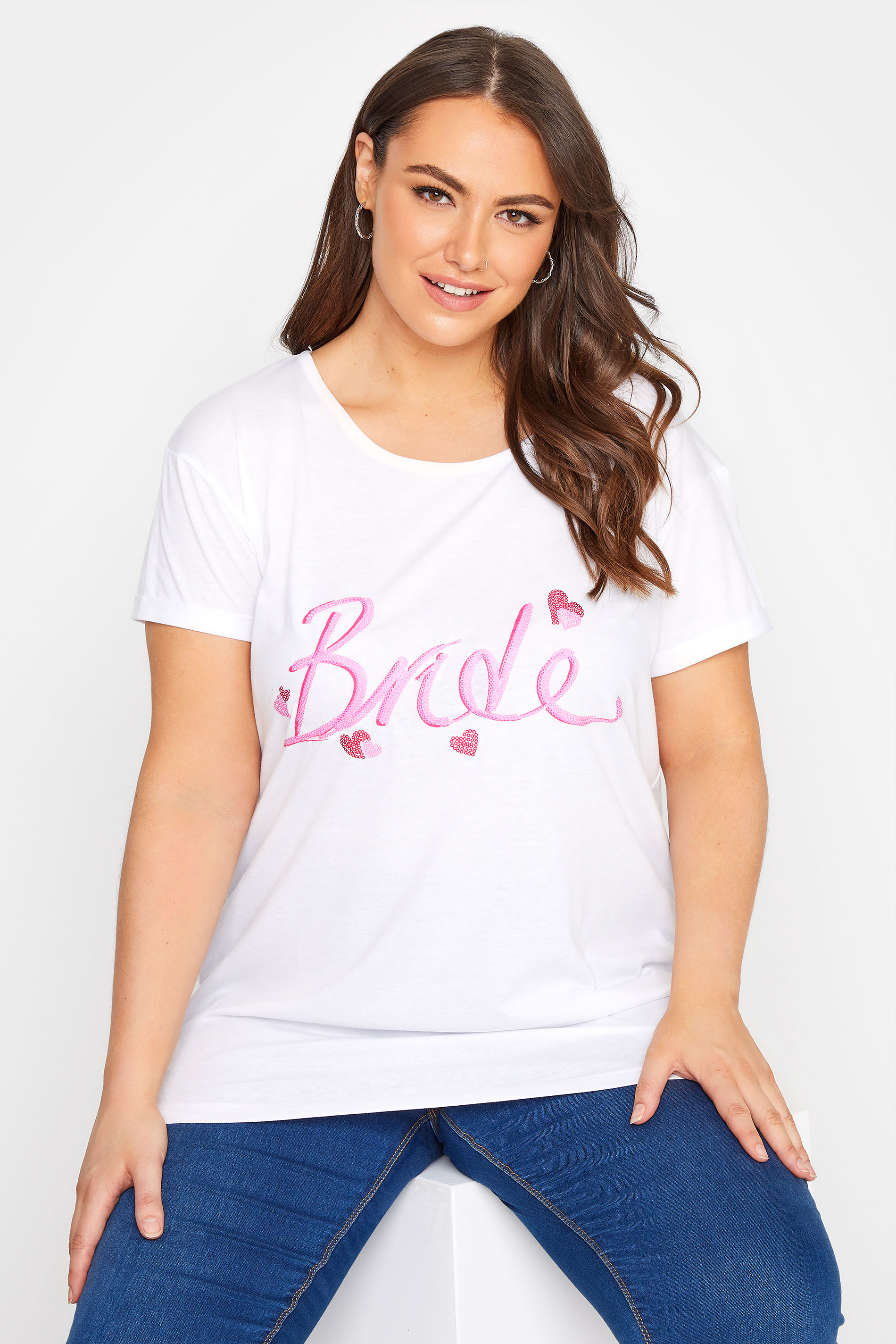 Grande taille  Tops Grande taille  Tops à Slogans | T-Shirt Blanc 'bride' en Jersey - IZ82907