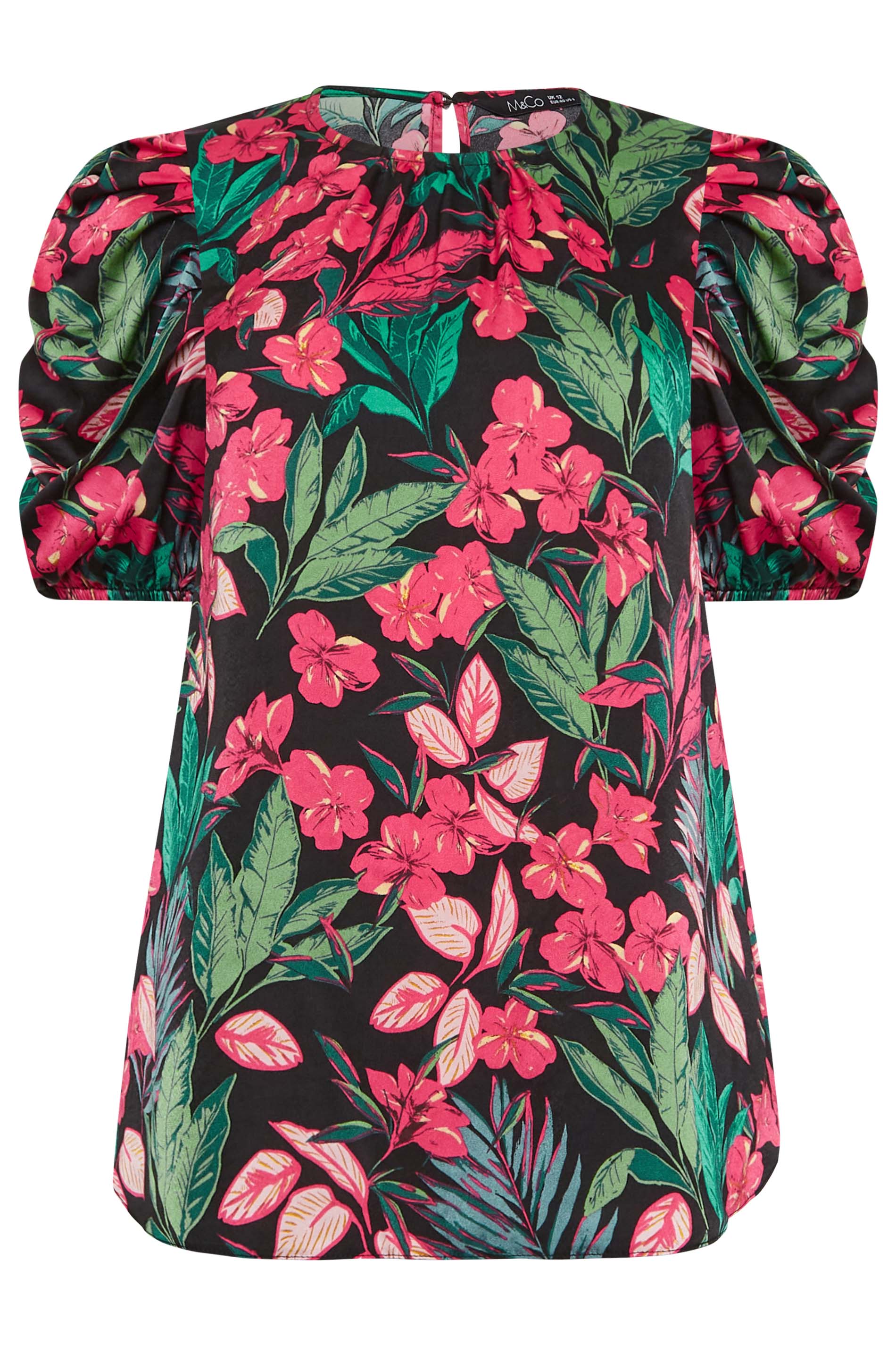 M&Co Black Floral Print Puff Sleeve Blouse | M&Co