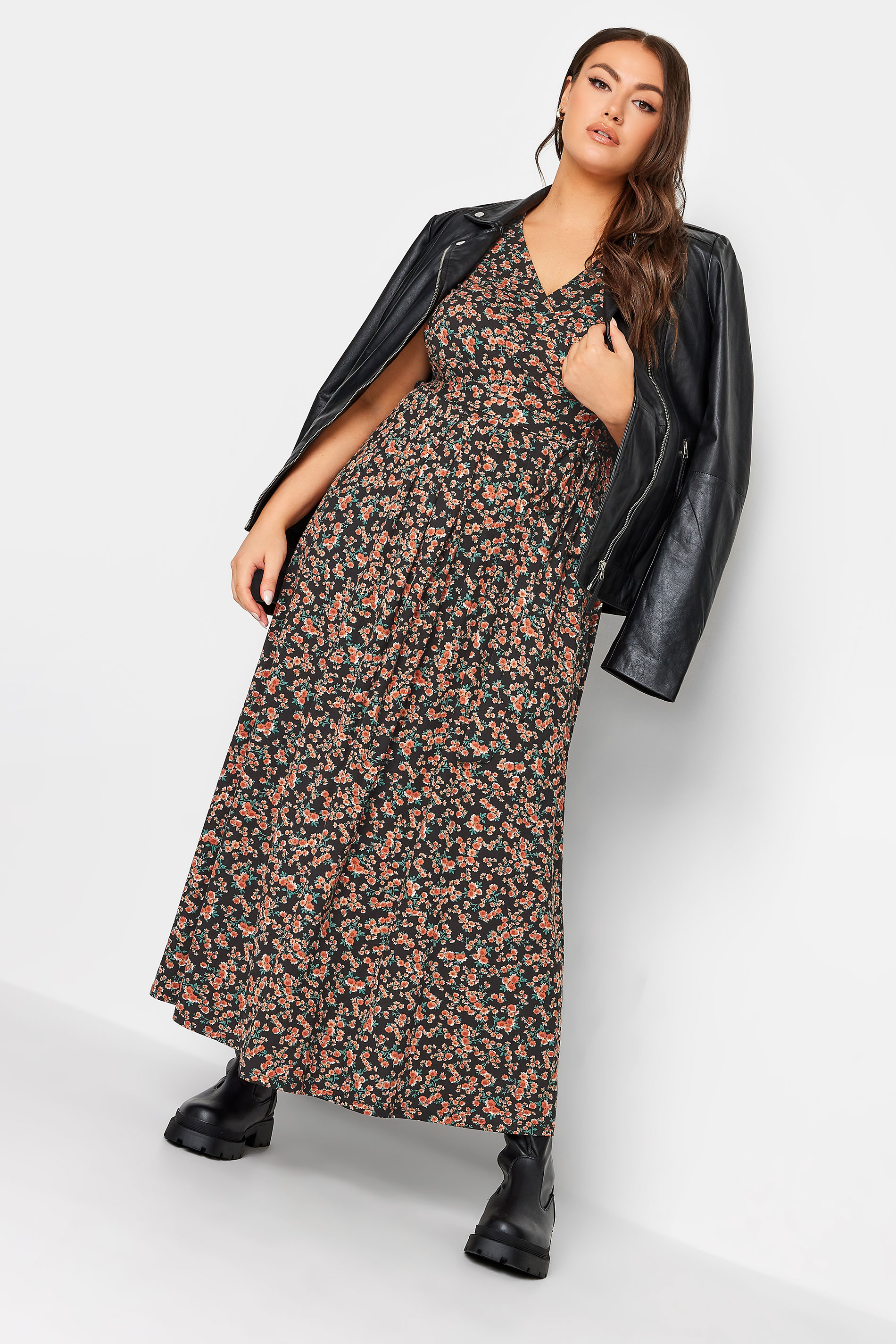 YOURS Plus Size Black Ditsy Floral Print Wrap Maxi Dress | Yours Clothing 3