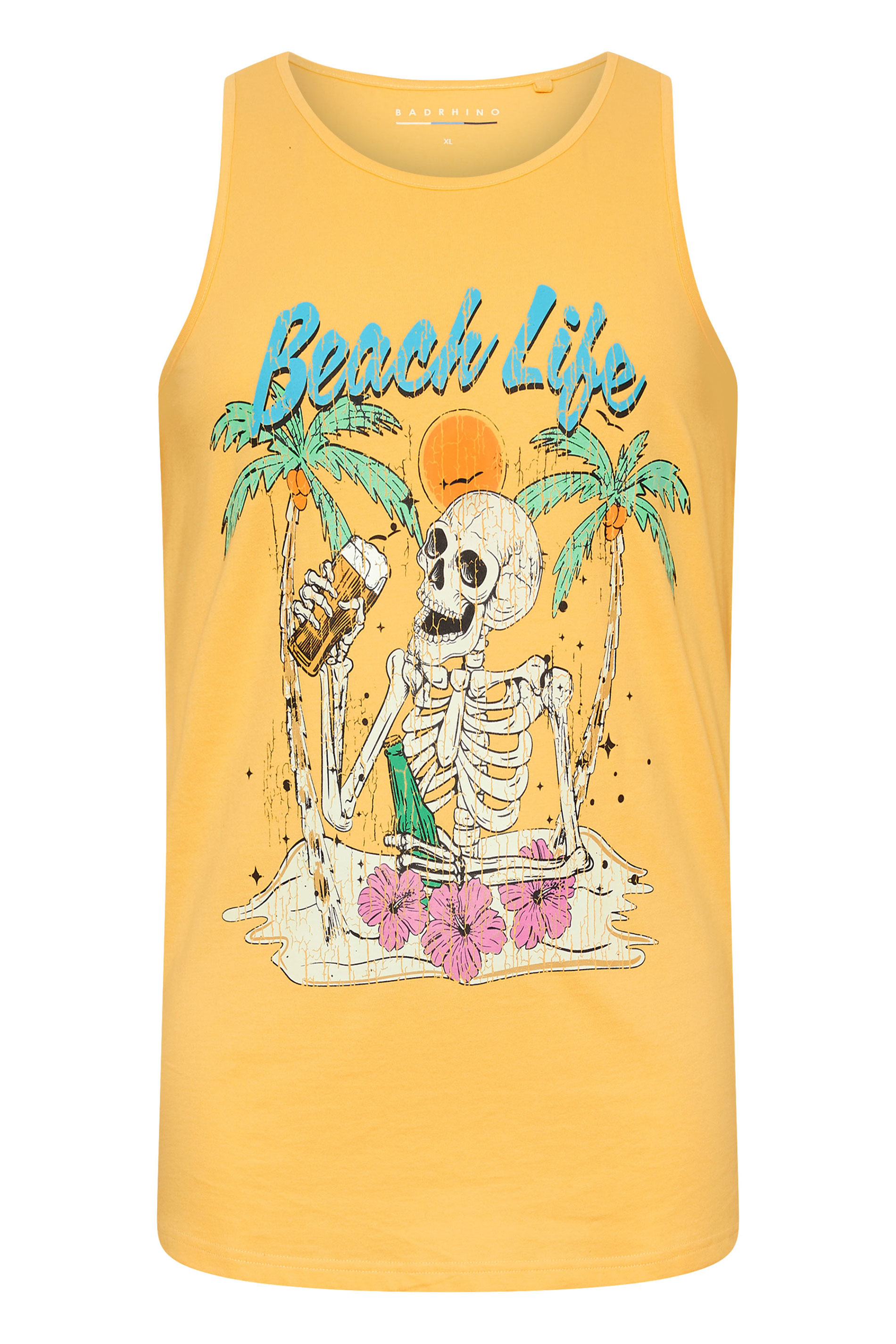 BadRhino Big & Tall Flax Yellow Beach Skull Sleeveless Vest Top | BadRhino 3