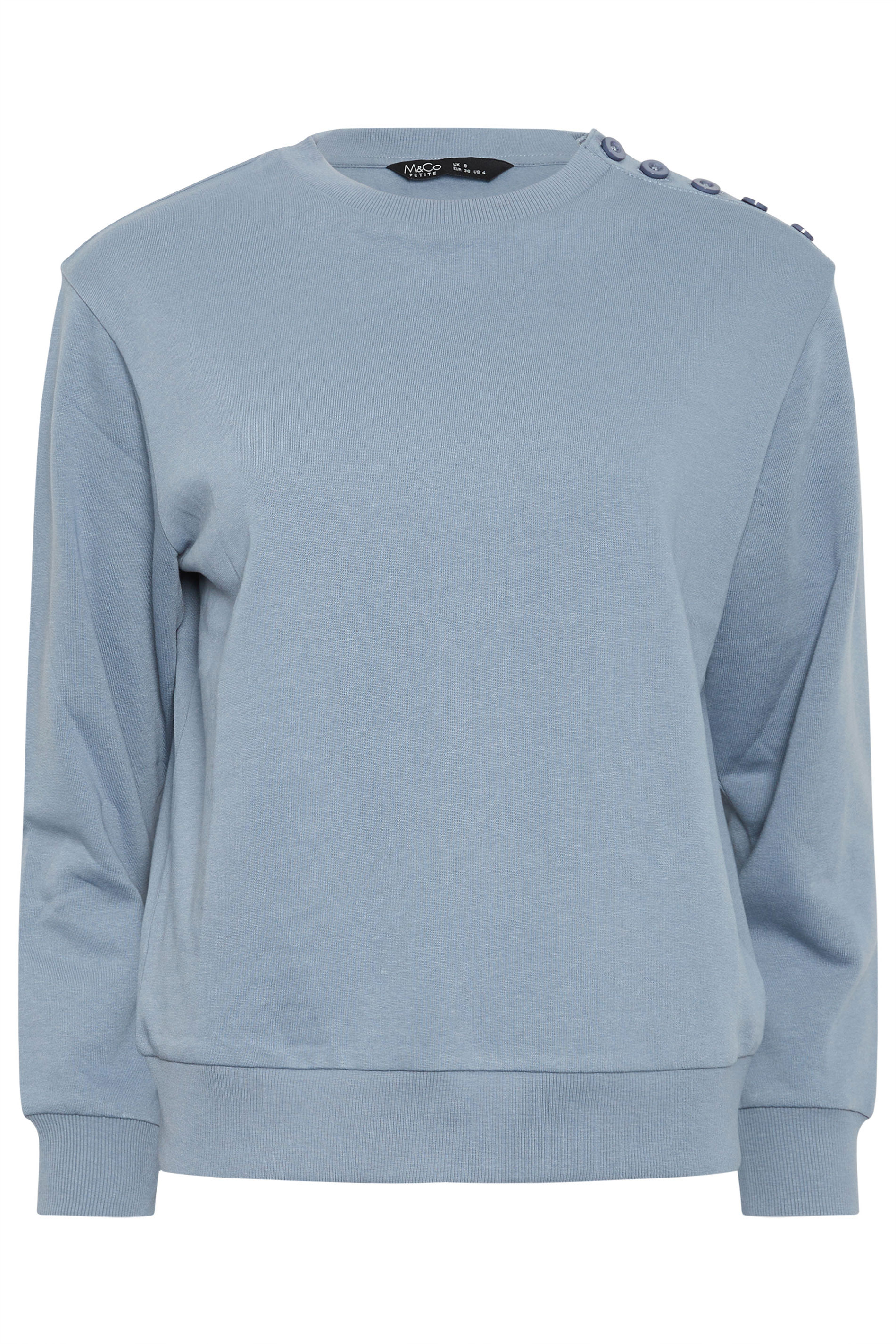 M&Co Petite Light Blue Button Detail Sweatshirt | M&Co 5