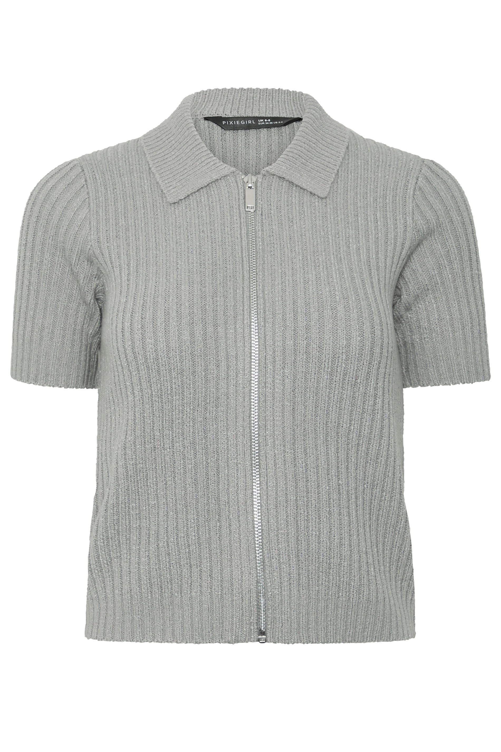 PixieGirl Petite Women's Grey Short Sleeve Knitted Zip Cardigan | PixieGirl 1