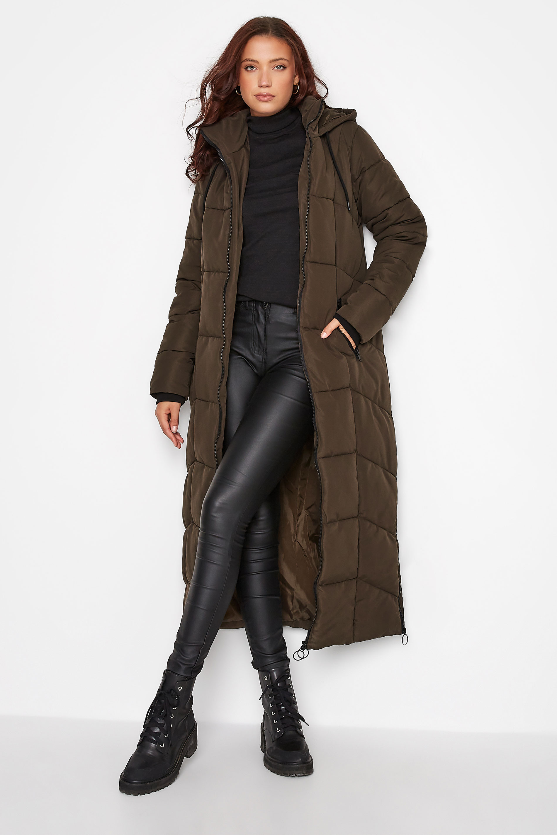 Tall Women's Chocolate Brown Longline Puffer Coat | Long Tall Sally 1