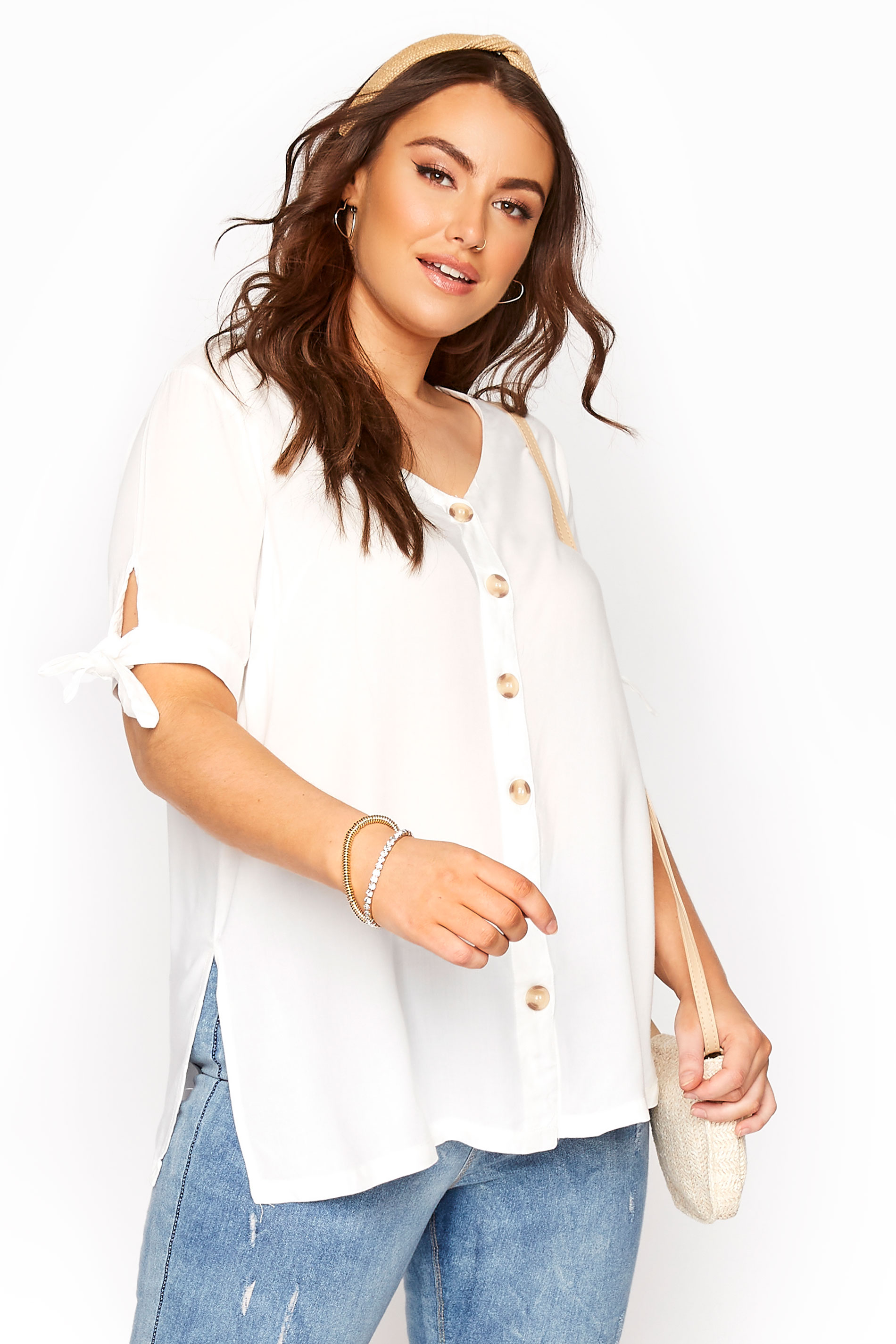 White Button Front Tie Sleeve Top_A.jpg