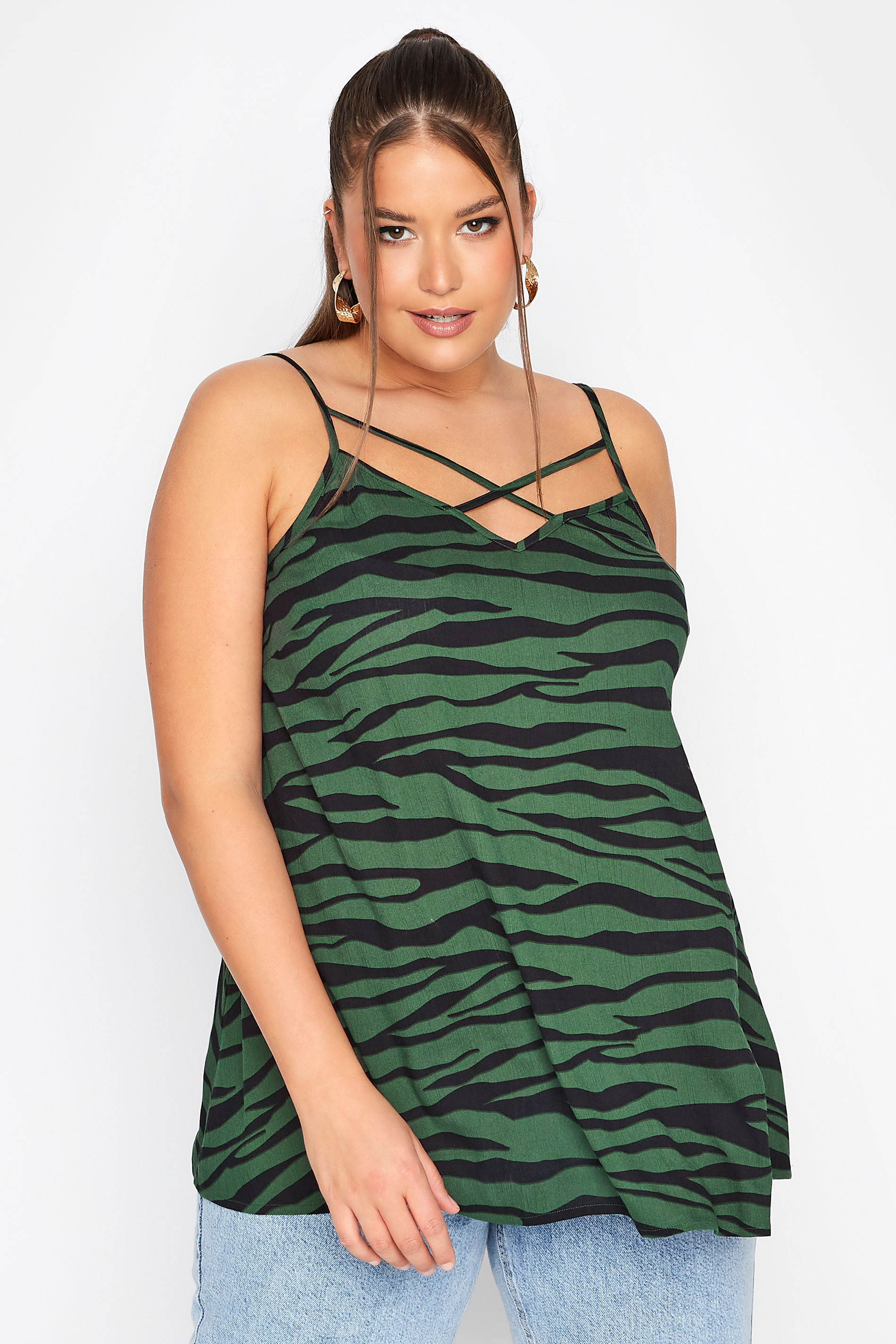 Plus Size LIMITED COLLECTION Green Zebra Print Strappy Swing Cami Top | Yours Clothing 1