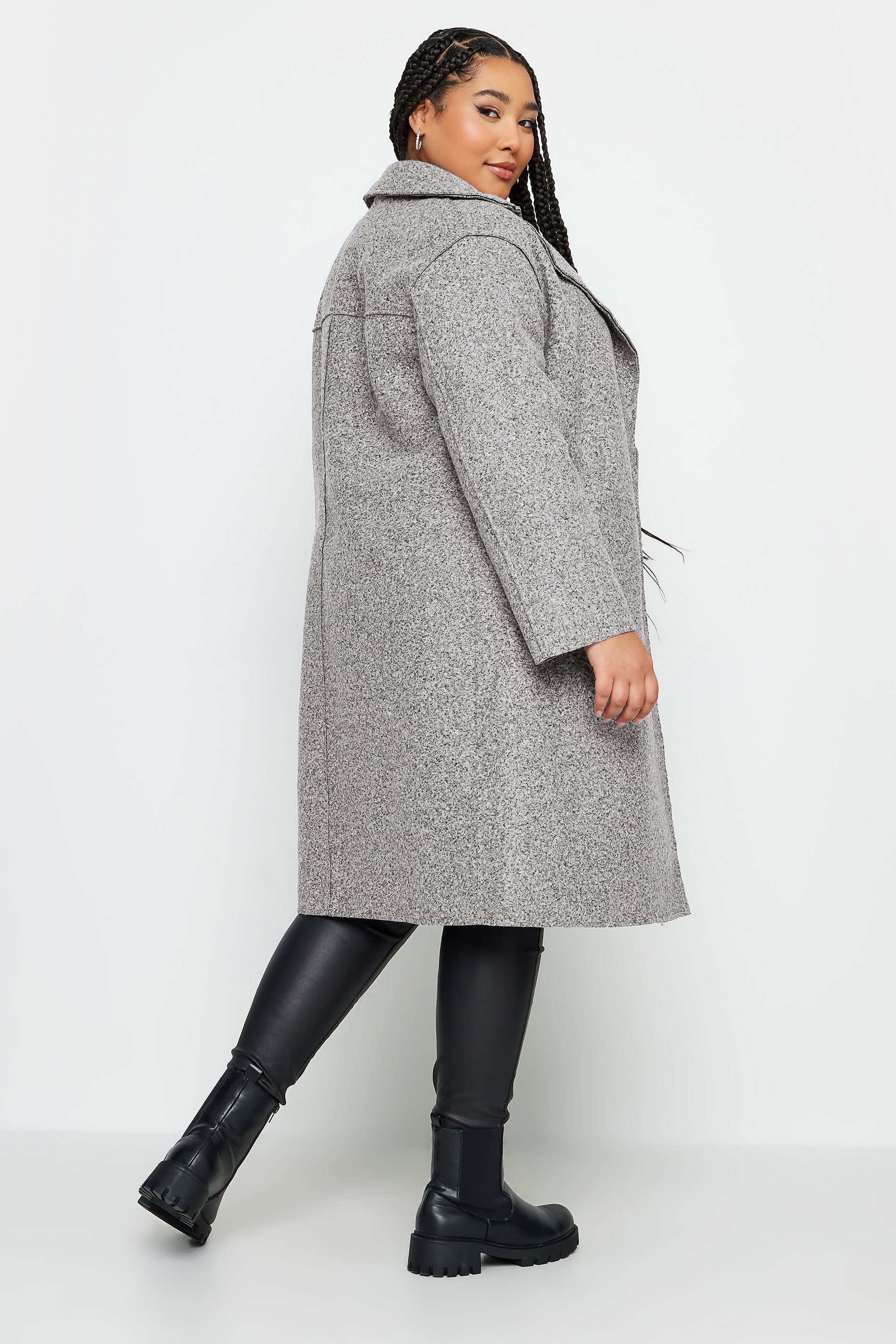 YOURS Curve Grey Boucle Biker Coat | Yours Clothing