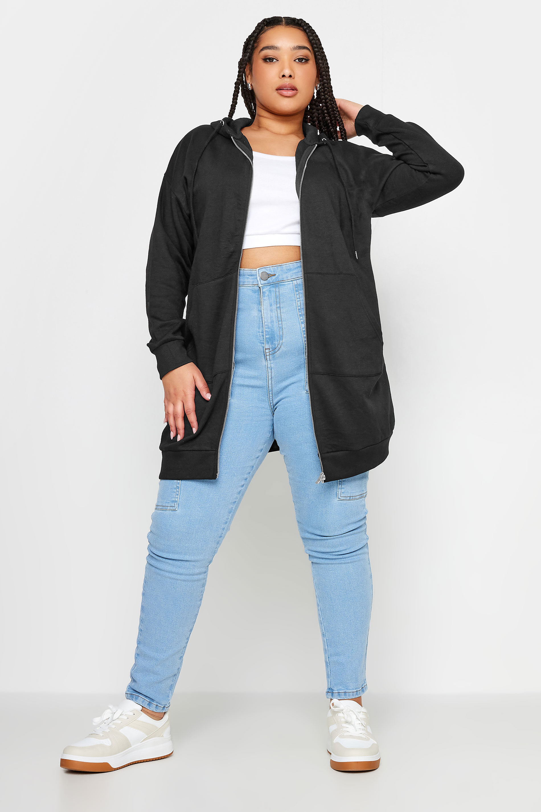 YOURS Plus Size Black Longline Zip Hoodie | Yours Clothing 2