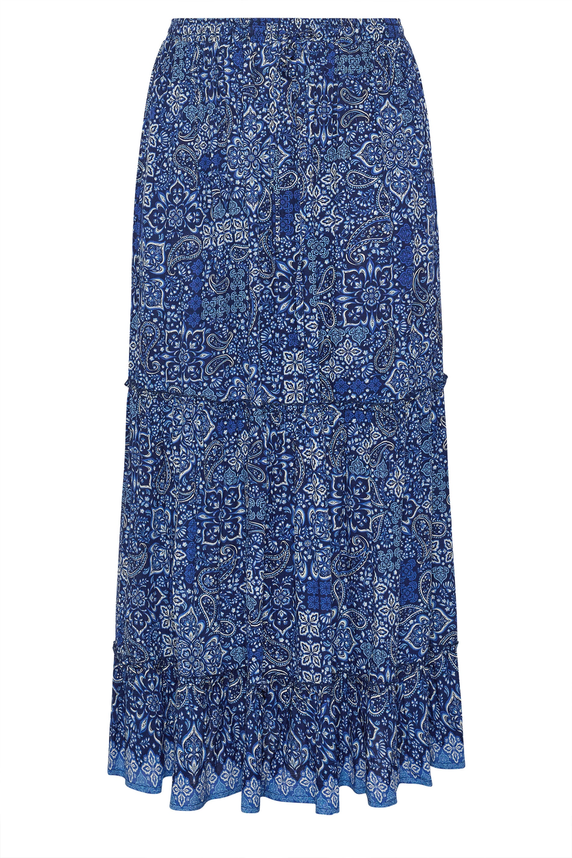 YOURS Plus Size Navy Blue Paisley Tiered Skirt | Yours Clothing 5