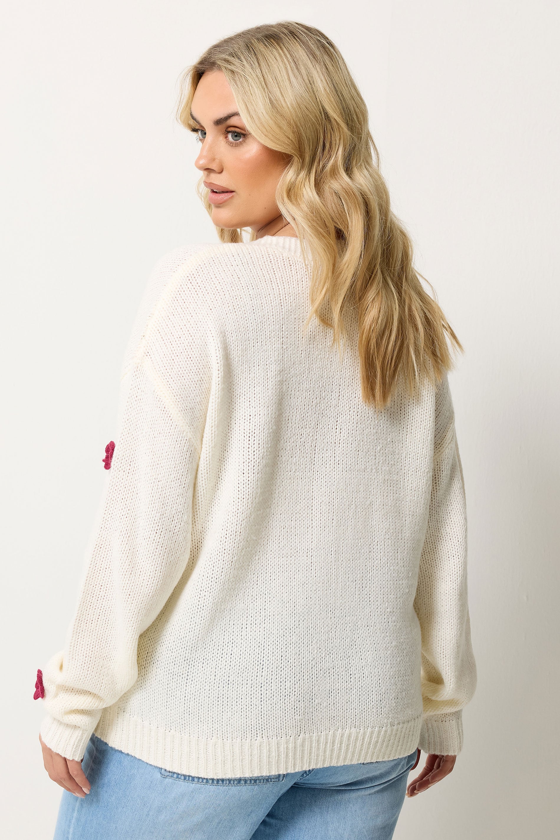 YOURS Plus Size Ivory White Applique Flower Cardigan | Yours Clothing 2