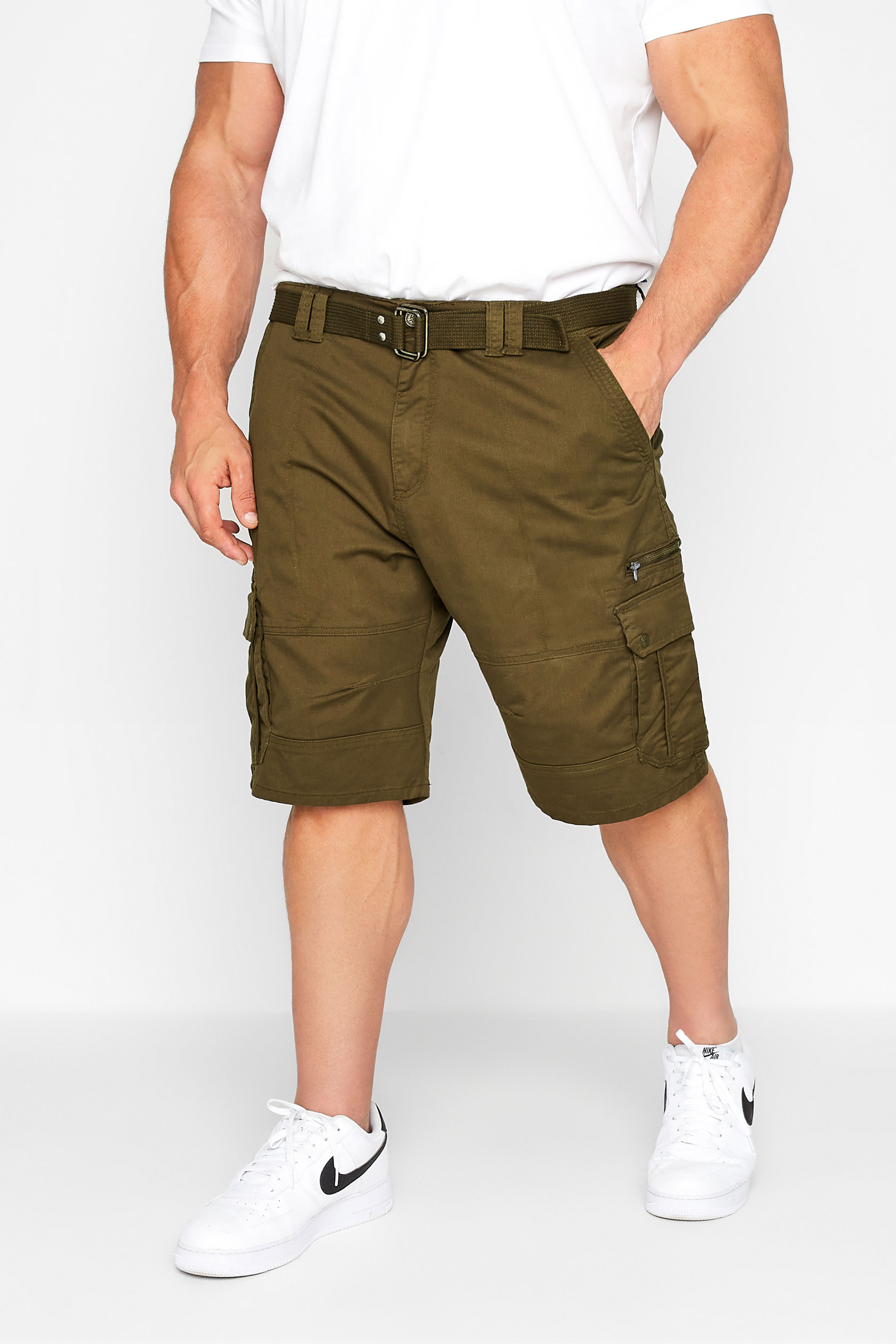KAM Big & Tall Khaki Green Canvas Cargo Shorts