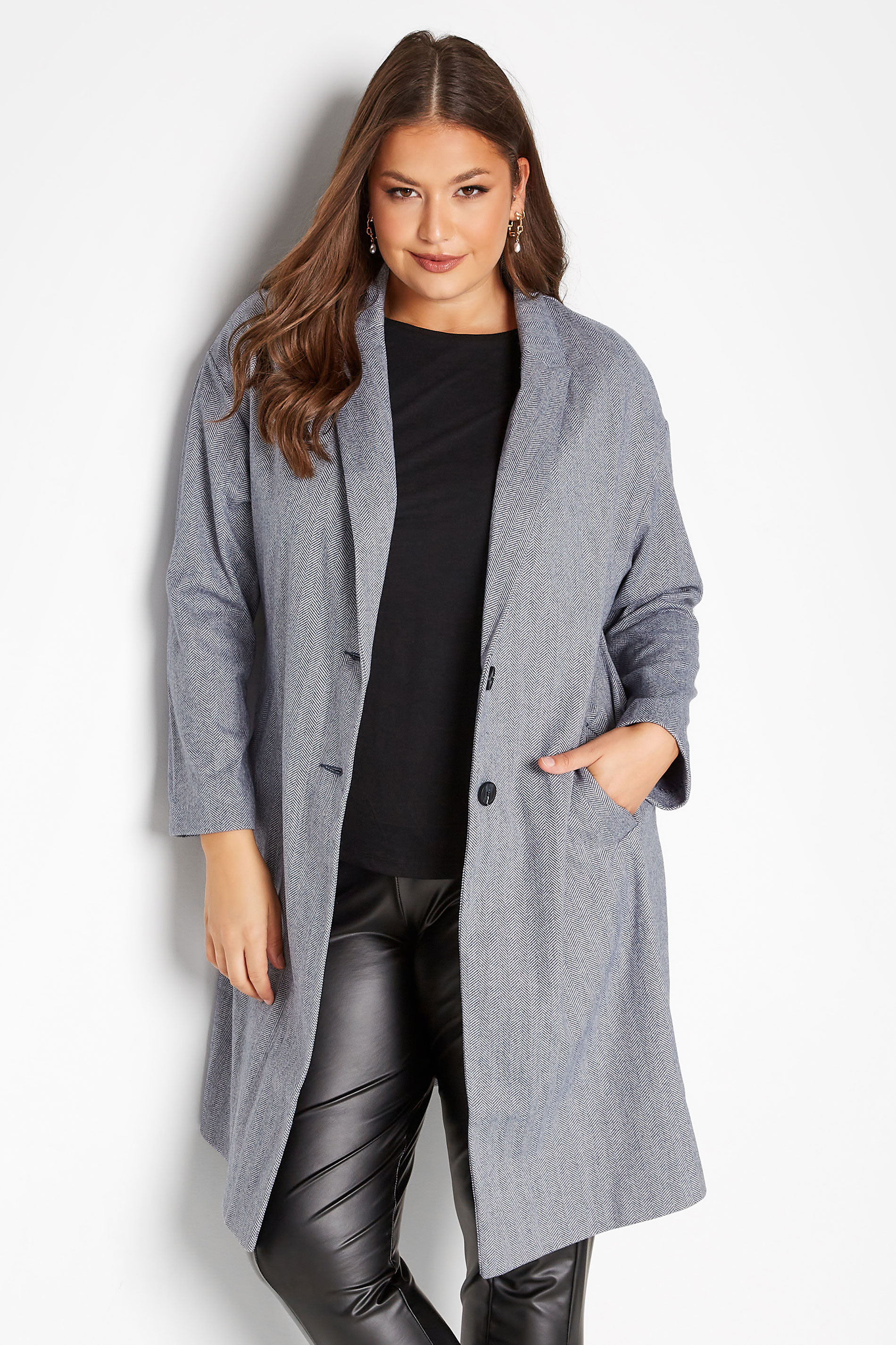 Plus Size Blue Twill Unlined Longline Jacket | Yours Clothing 1