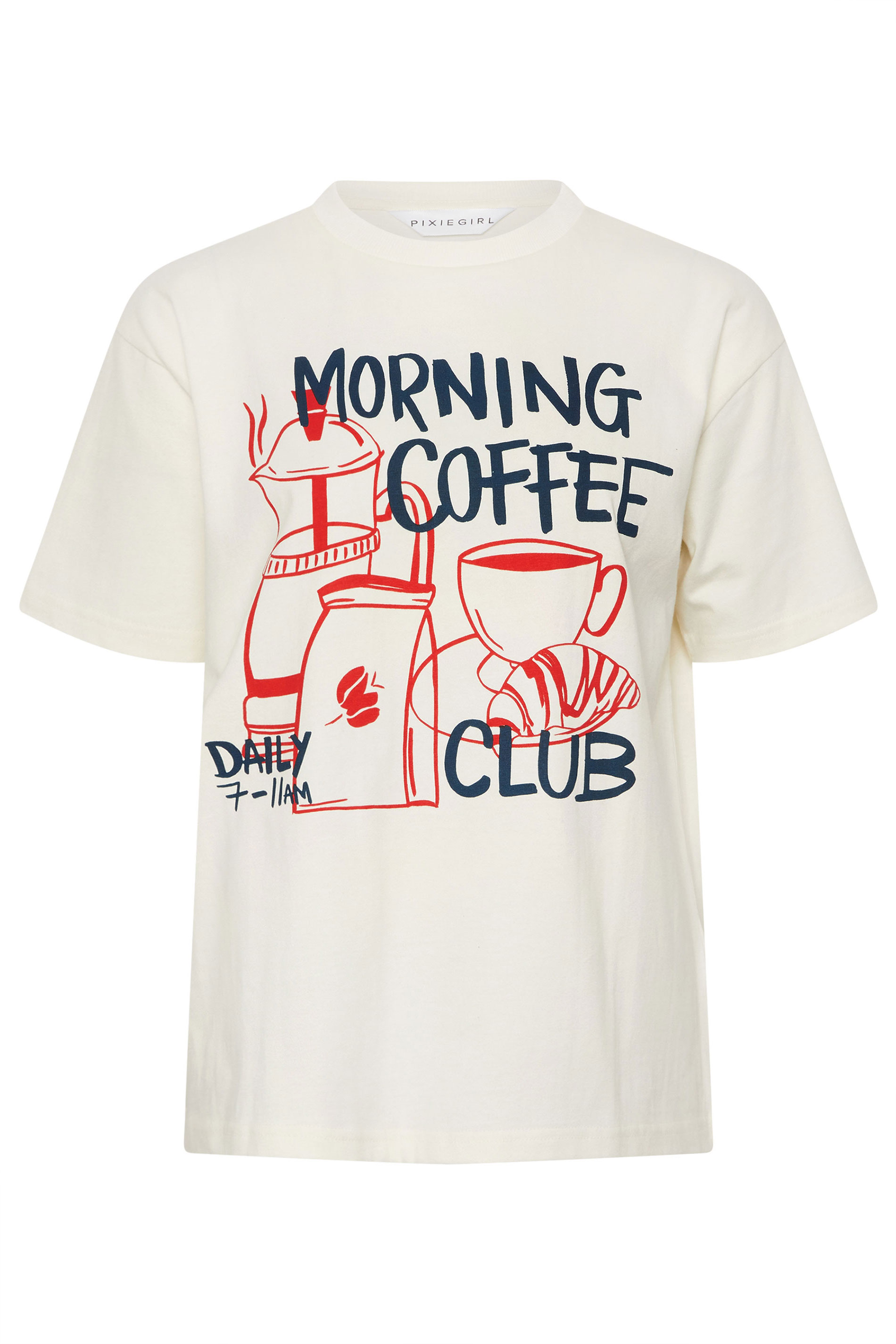 PixieGirl Petite Women's Cream 'Morning Coffee Club' Cotton Oversized T-Shirt | PixieGirl 6