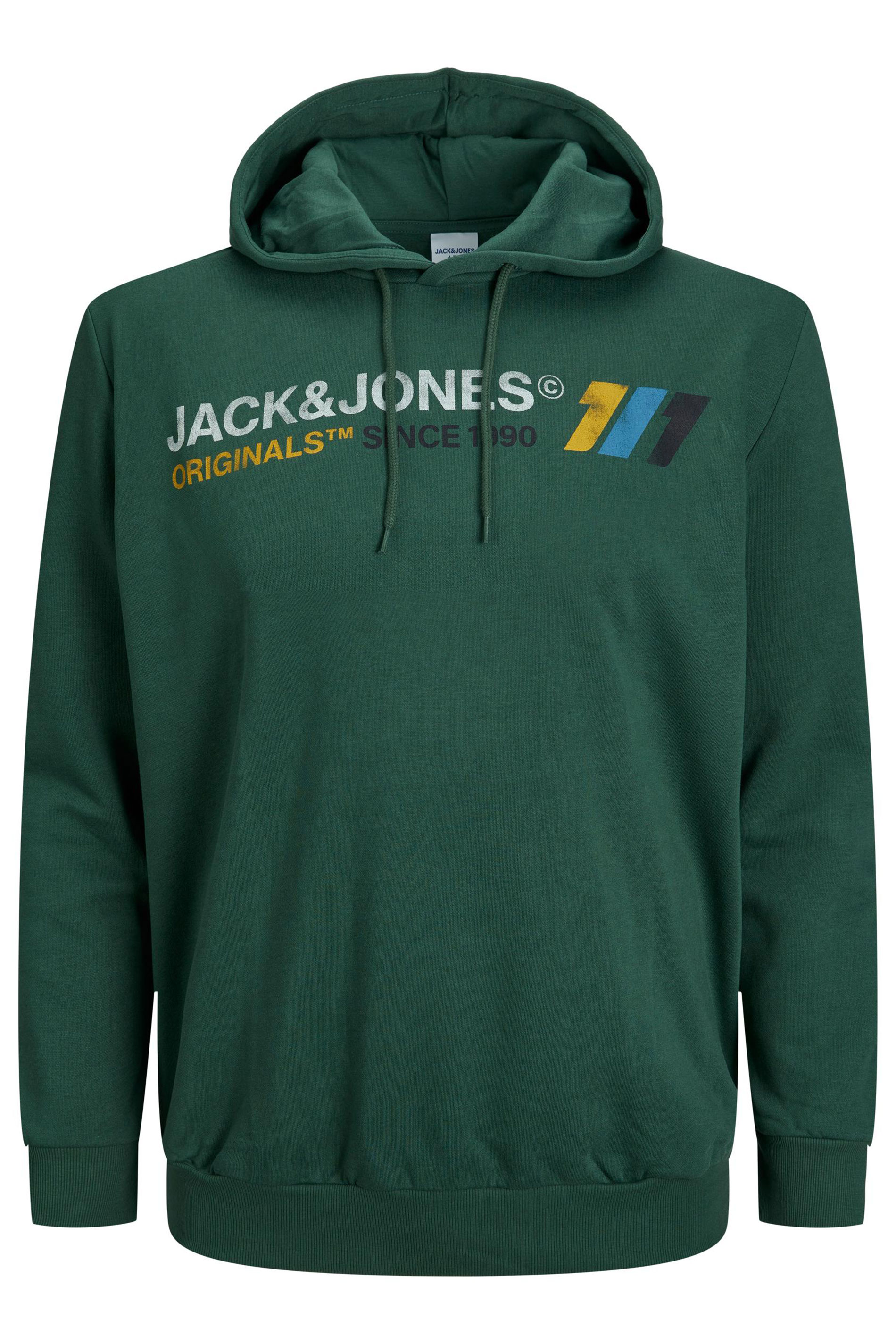 JACK & JONES Big & Tall Green Printed Logo Hoodie 1