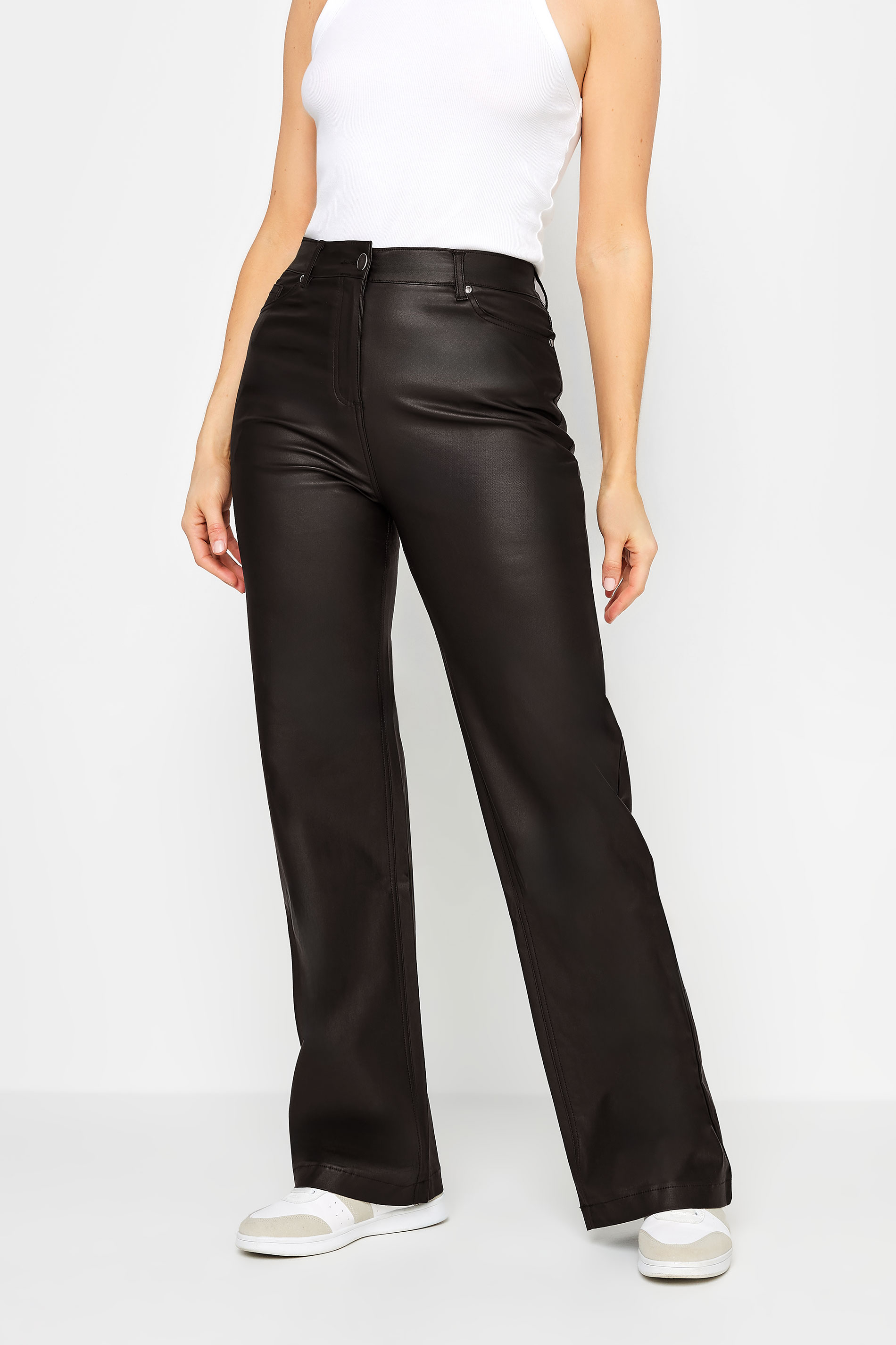 LTS Tall Black Faux Leather Wide Leg Trousers | Long Tall Sally  3