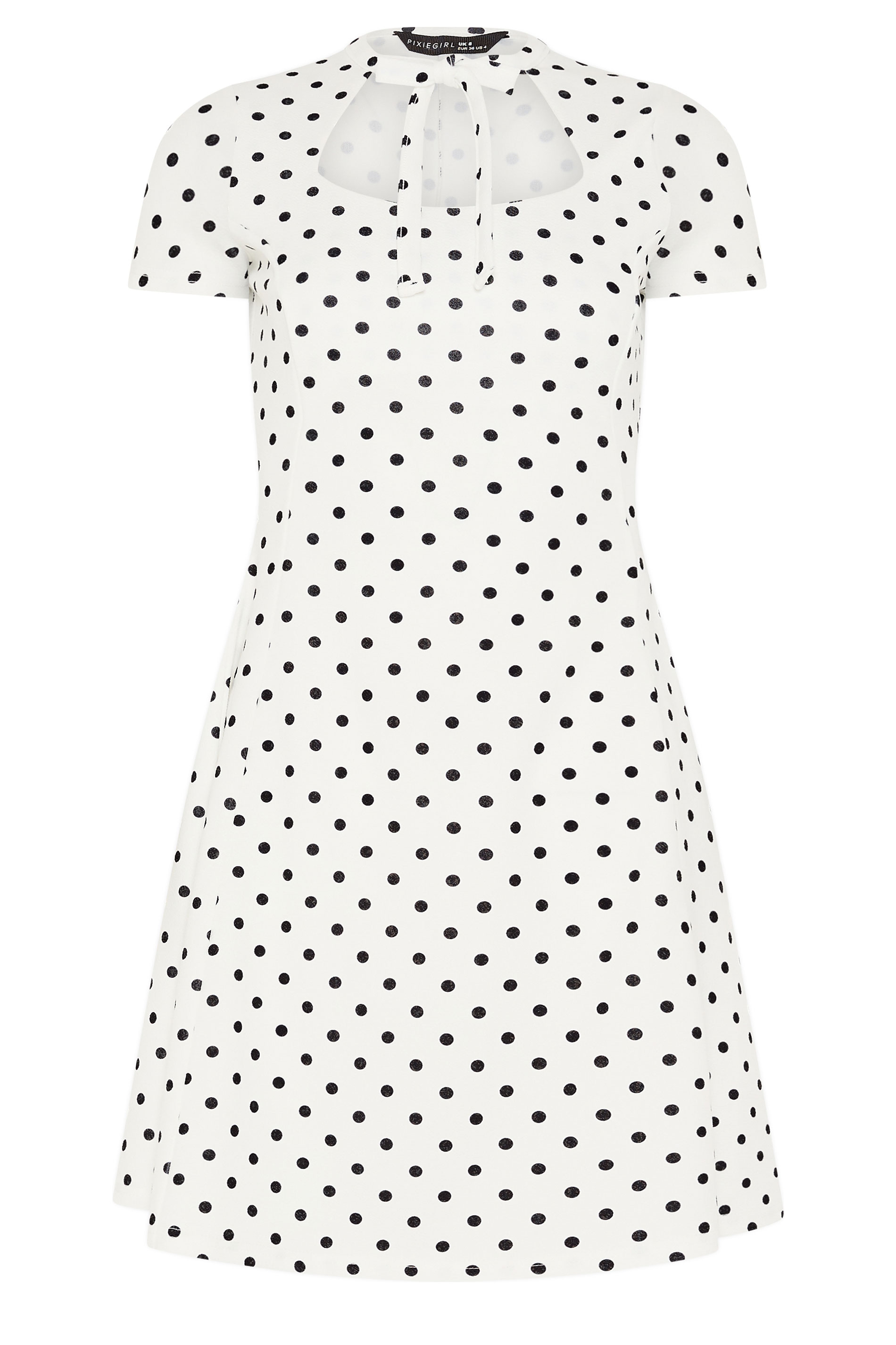 PixieGirl Petite Women's White Polka Dot Tie Detail Mini Dress | PixieGirl 5
