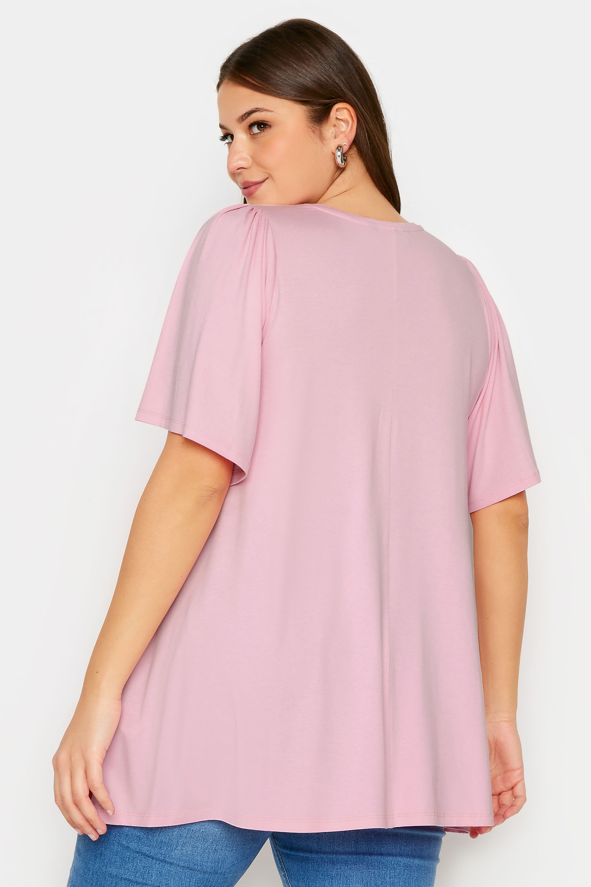 Plus Size Light Pink Pleat Angel Sleeve Swing Top | Yours Clothing 3