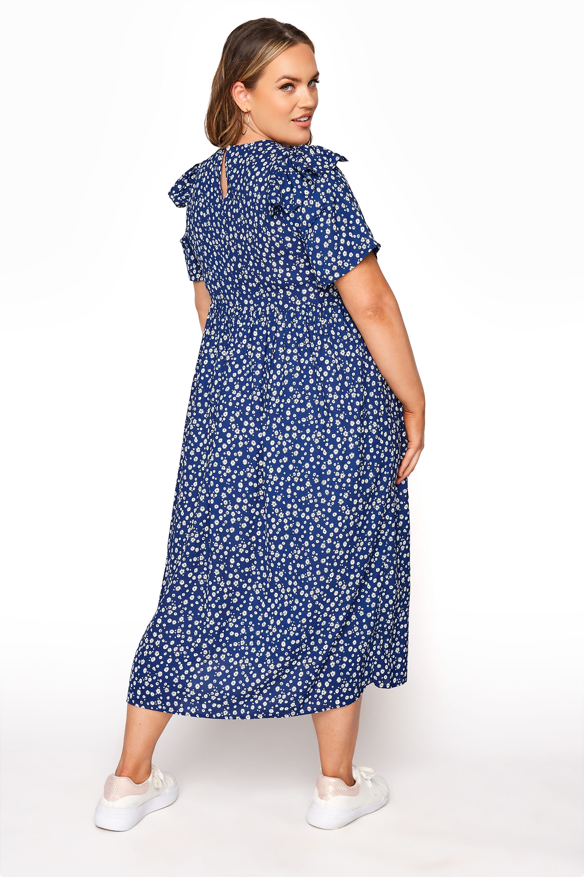 LIMITED COLLECTION Blue Ditsy Frill Shoulder Dress | Yours Clothing