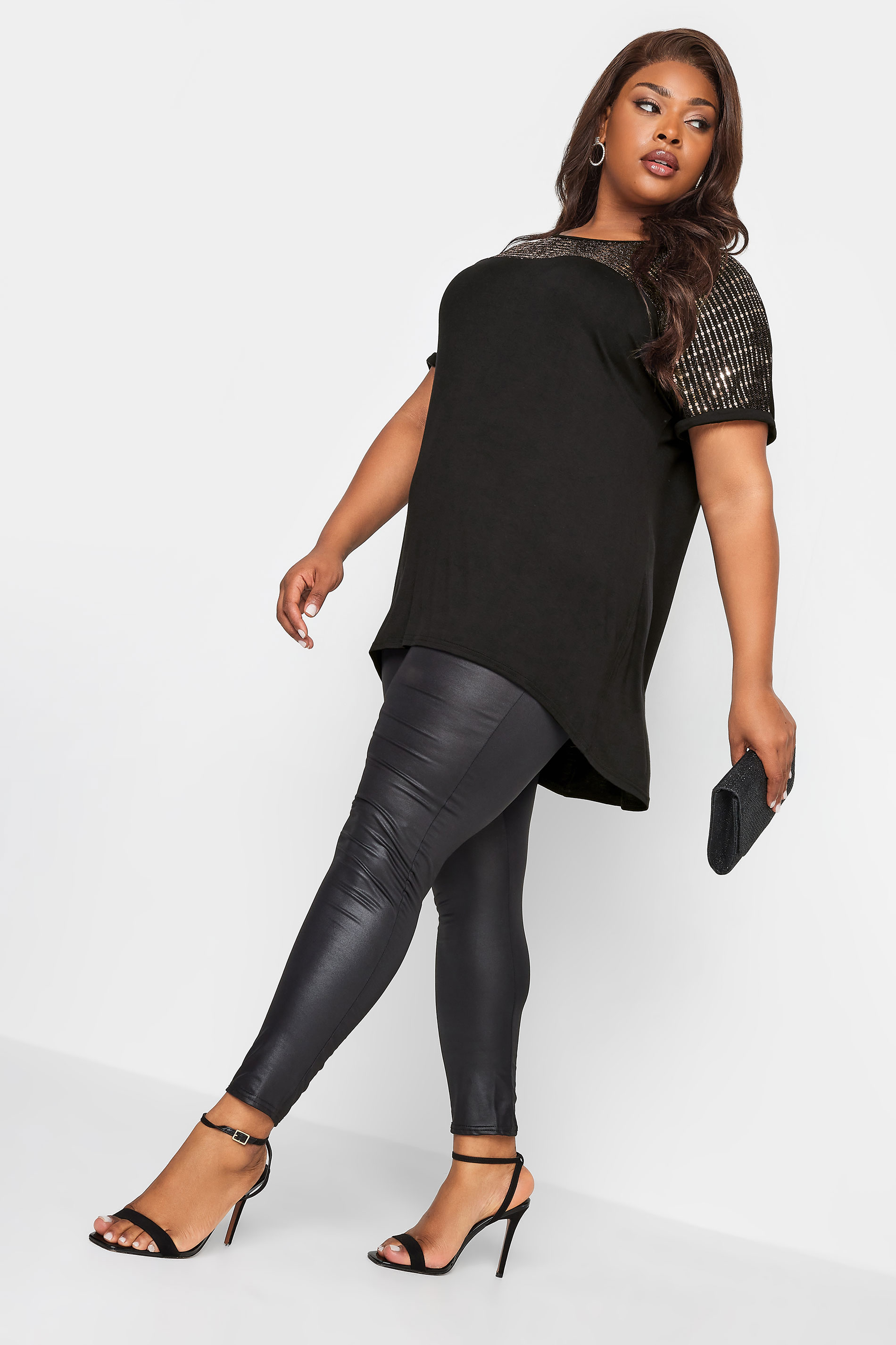 YOURS Plus Size Black & Rose Gold Sequin Embellished Top | Yours Clothing 2