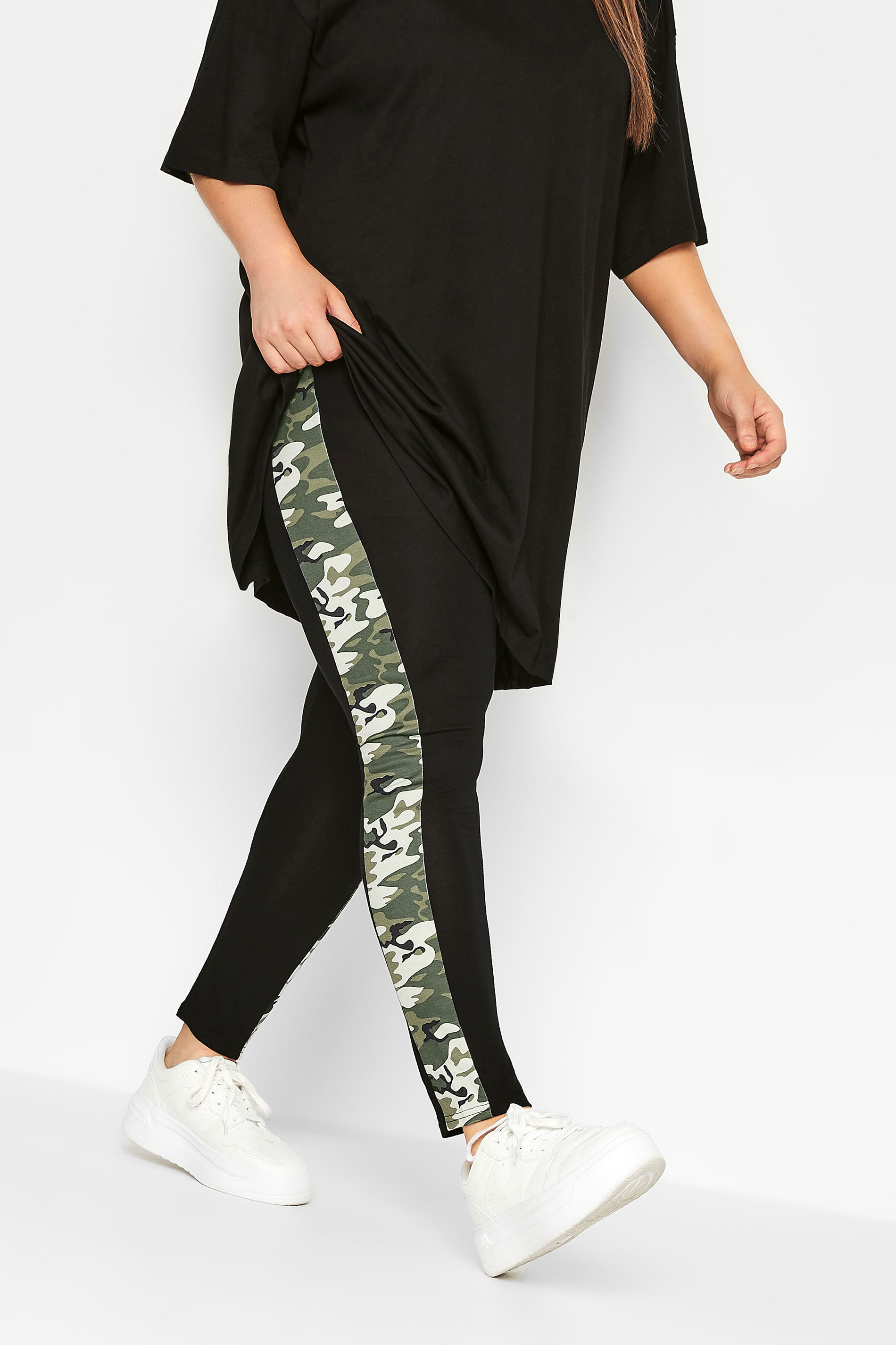 LIMITED COLLECTION Plus Size Black & Green Camo Side Panel Leggings 2