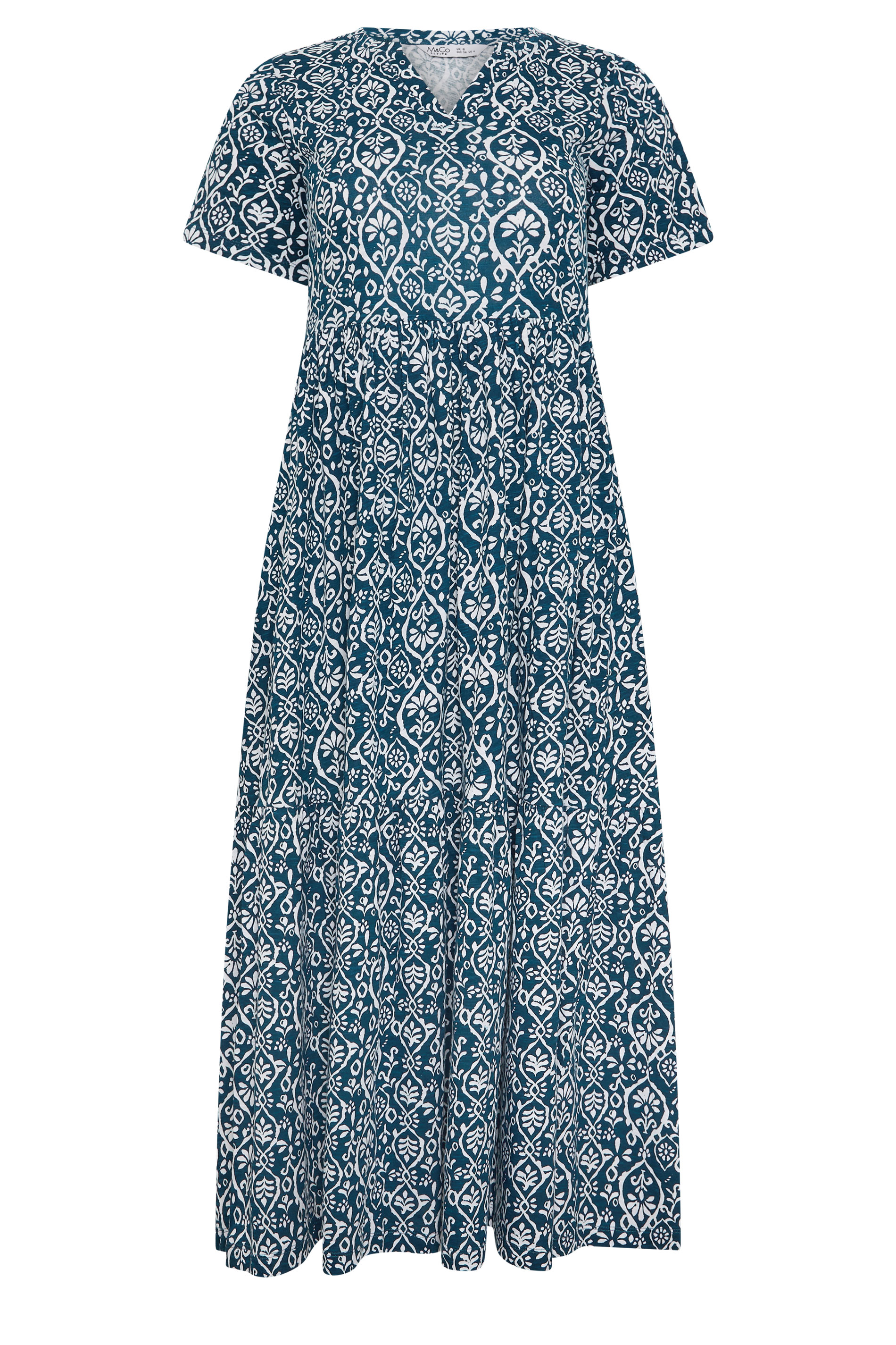 M&Co Petite Teal Blue Tile Print Cotton Midi Dress | M&Co 5
