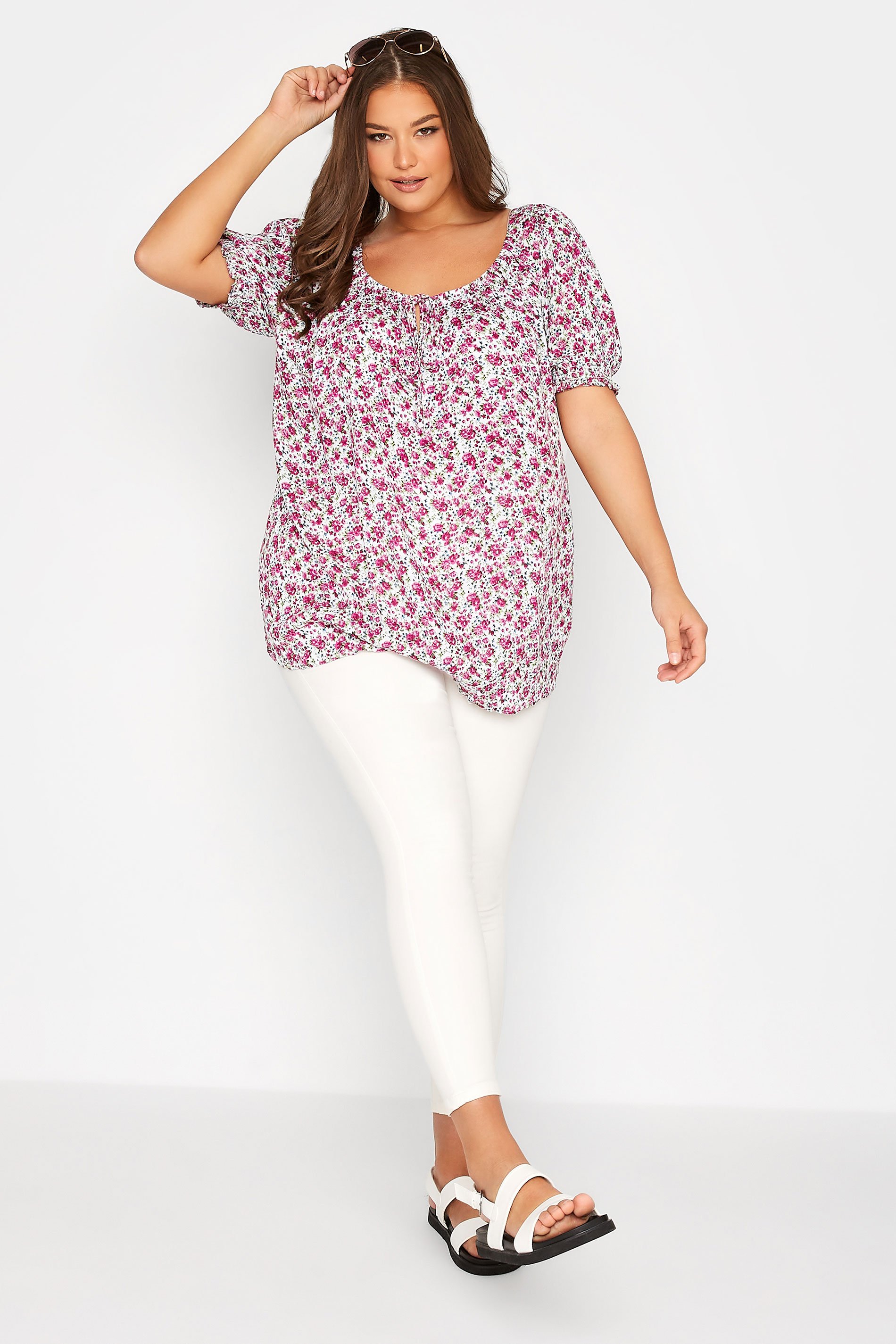 Grande taille  Tops Grande taille  Tops Bohèmes | Curve White Floral Gypsy Top - RA03754