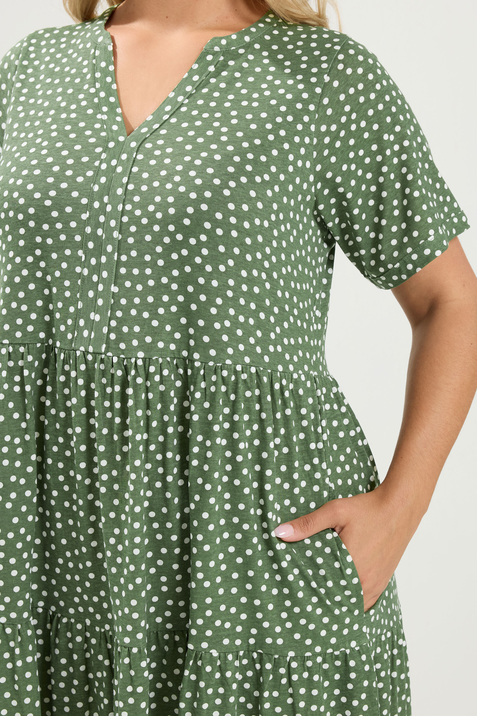 sage green smock dress Yours Women's Plus Size Polka Dot Tiered Size 26-28 exclusives