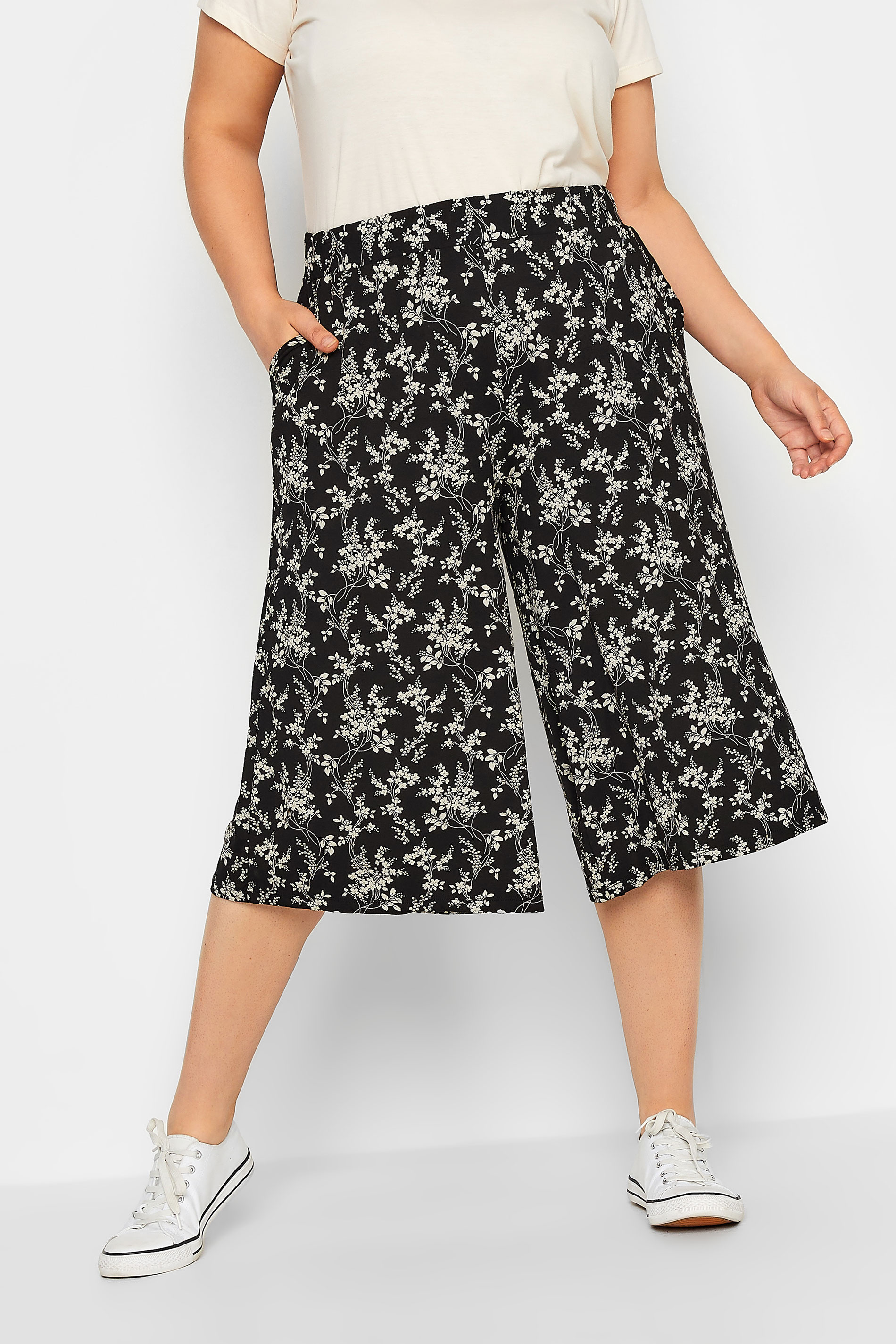 YOURS Curve Blue Mixed Floral Print Culotte | Yours Clothing 1