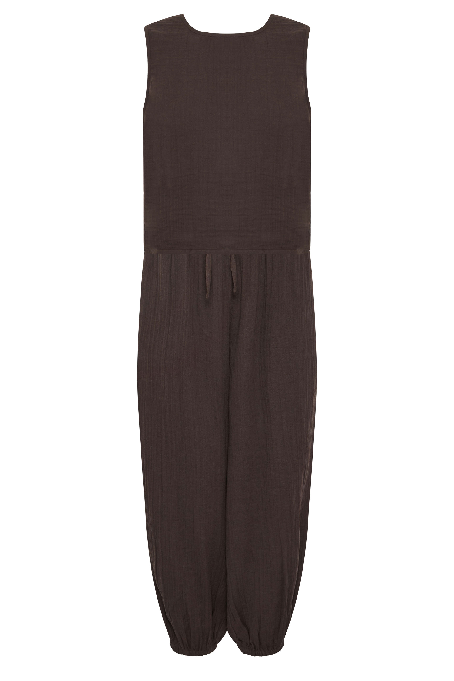 PixieGirl Petite Women's Set Chocolate Brown Cotton Cheesecloth Top & Balloon Trousers | PixieGirl 5