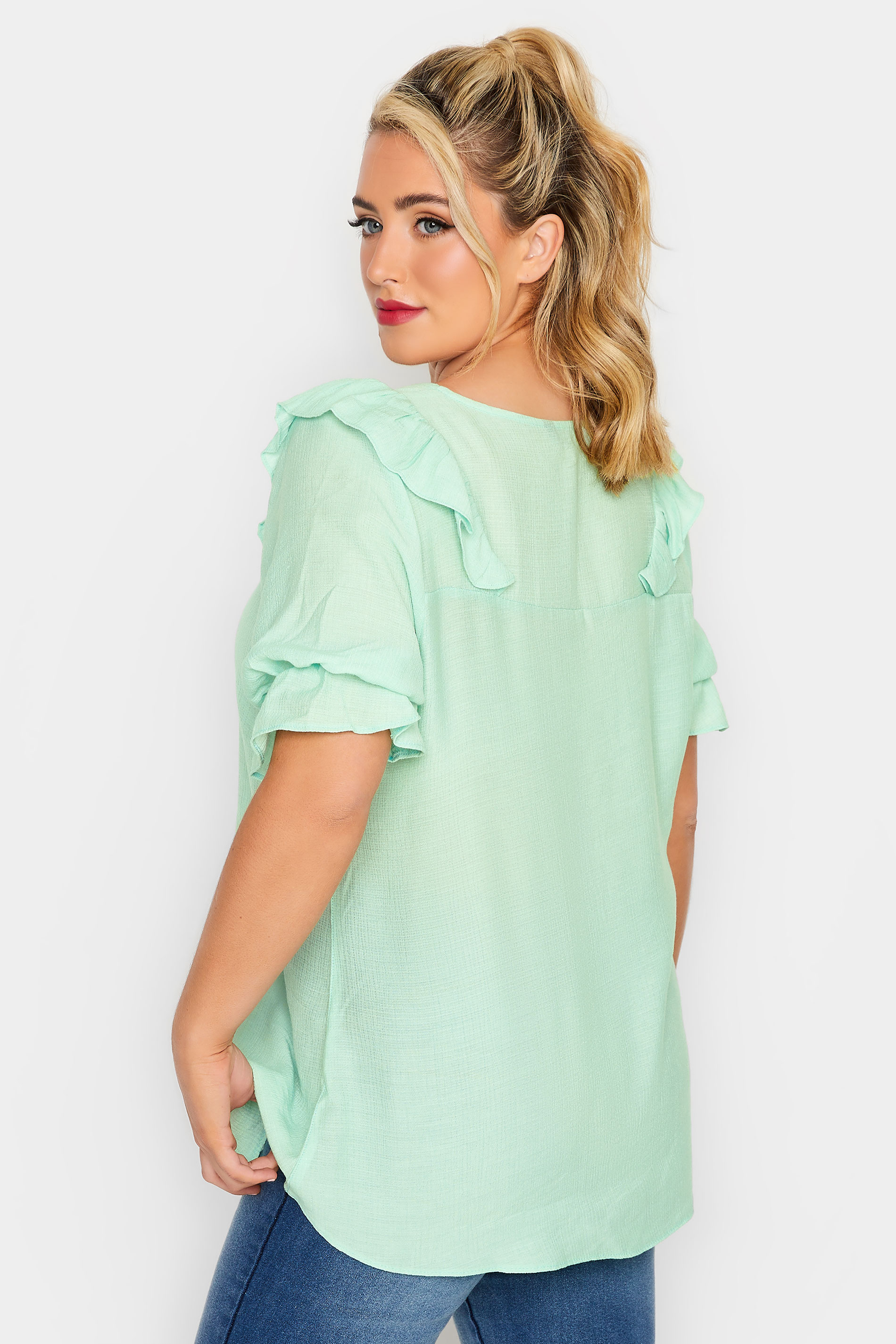 LIMITED COLLECTION Plus Size Mint Green Frill Blouse | Yours Clothing 3