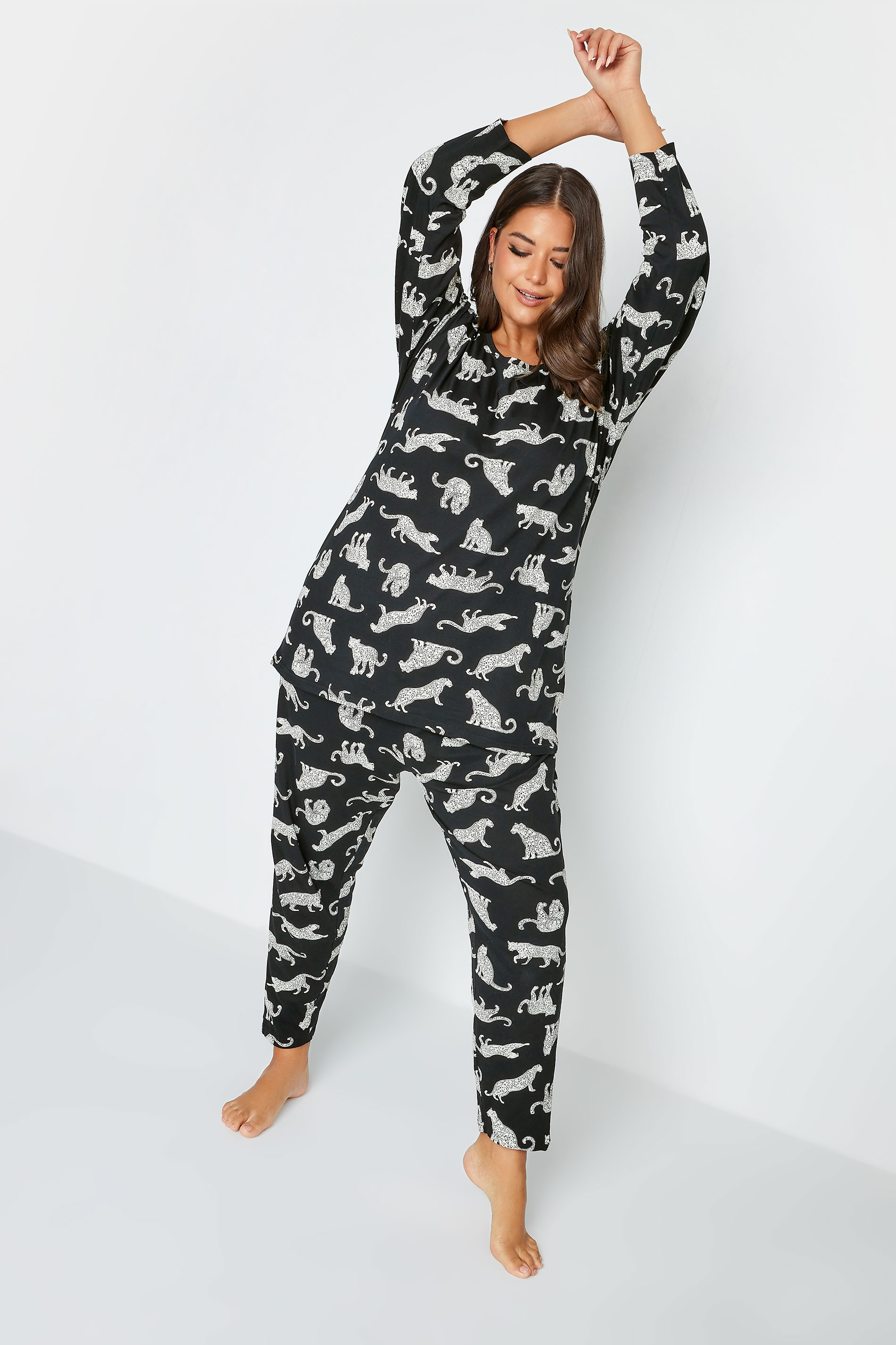 YOURS Curve Black Animal Print Pyjama Set | Yours Clothing 3
