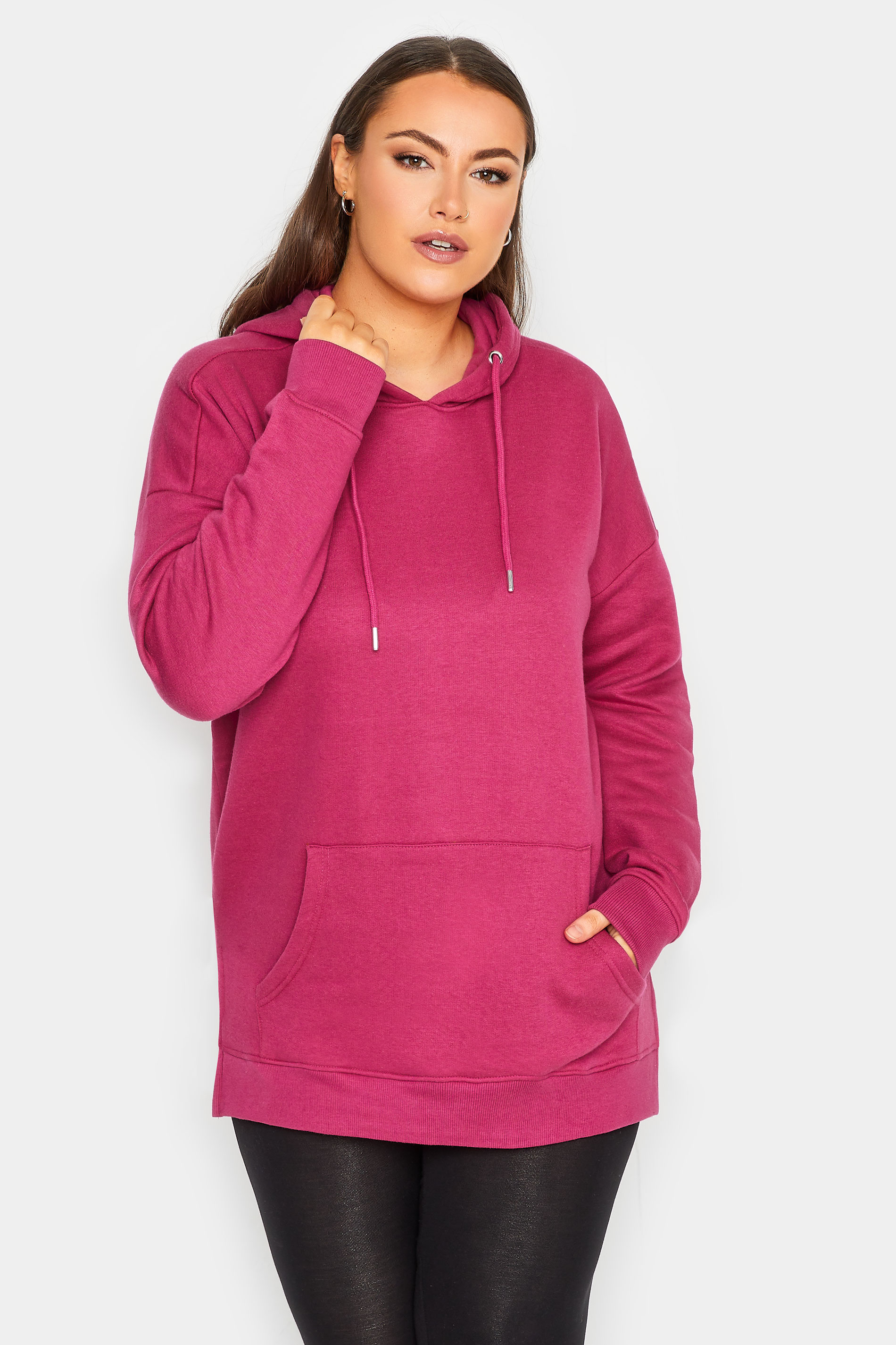 Plus Size Pink Overhead Hoodie | Yours Clothing 1