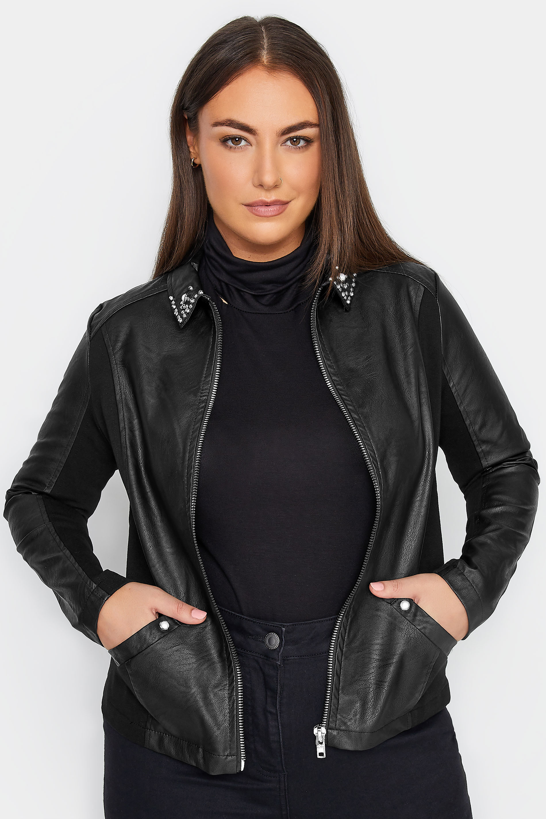 Manon Baptiste Black Embellished Faux Leather Jacket 1
